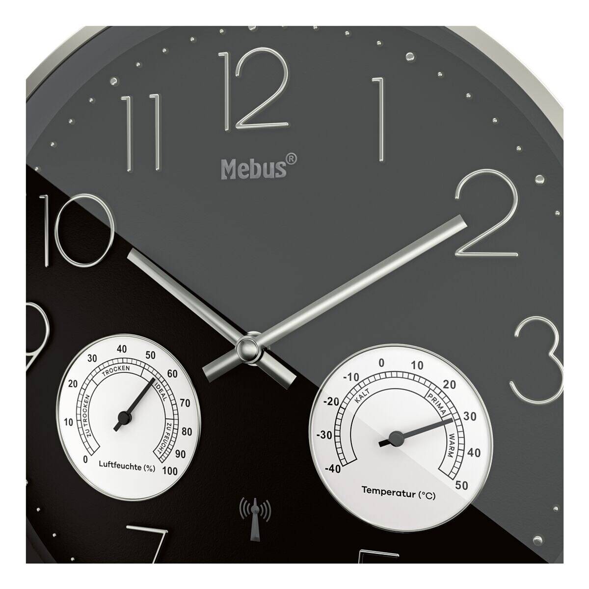Mebus Funkuhr mit Thermo-/ Hygrommeter - 30 cm