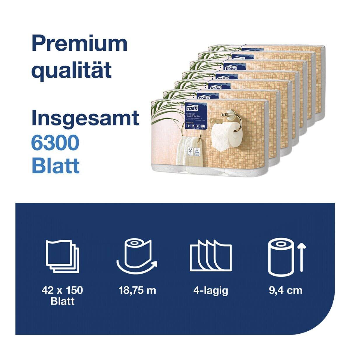 TORK Premium Extra Soft Toilettenpapier 4-lagig, weiß - 42 Rollen (7 Pack à 6 Rollen)