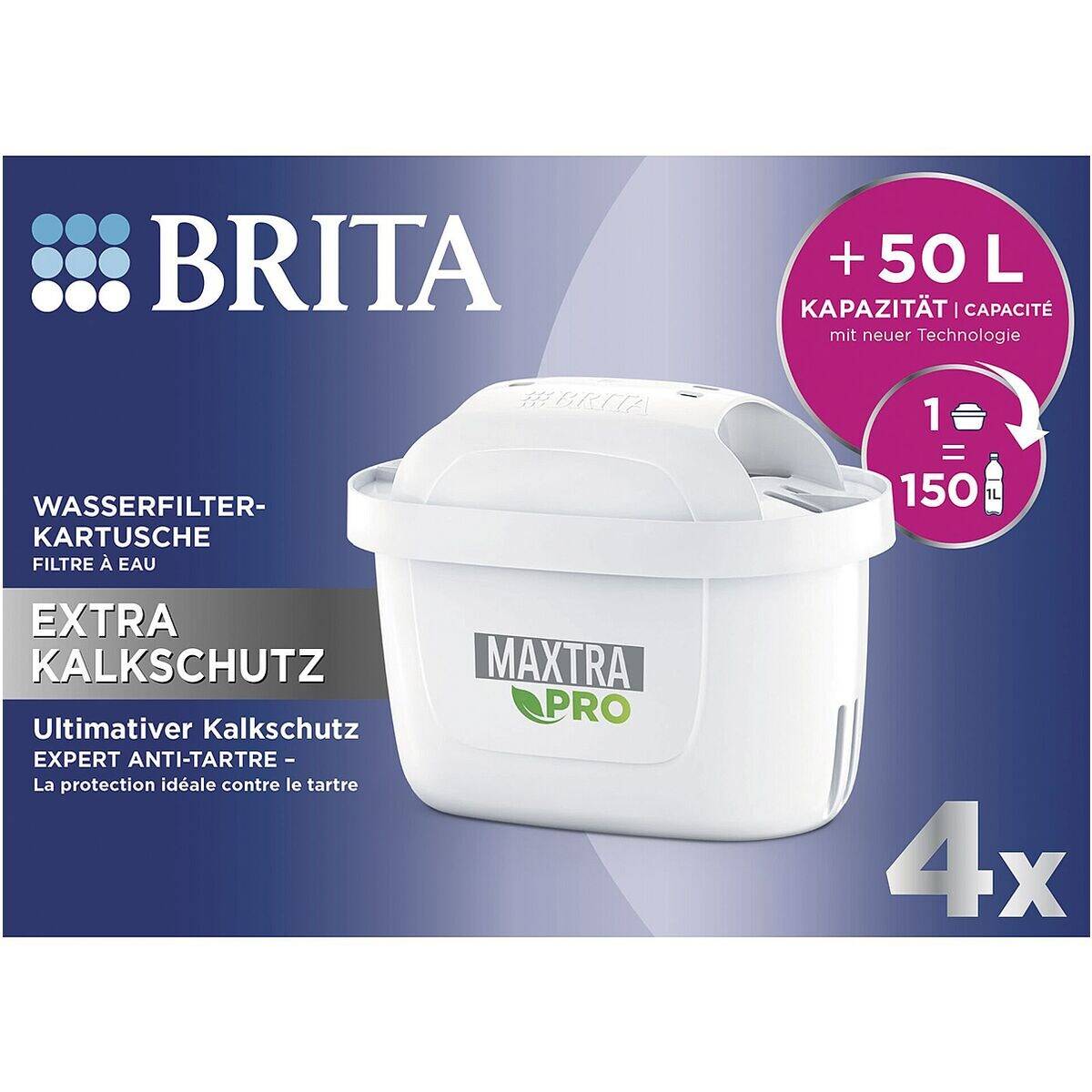 BRITA Maxtra Pro Extra Kalkschutz Pack 4 - 4er Pack Wasserfilterkartusche