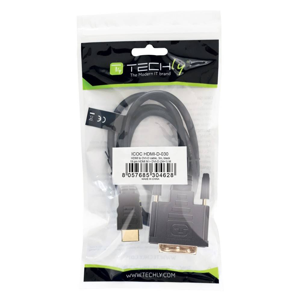 HDMI zu DVI-D Anschlusskabel, schwarz -- 3 m Multimedia VGA / DVI Kabel