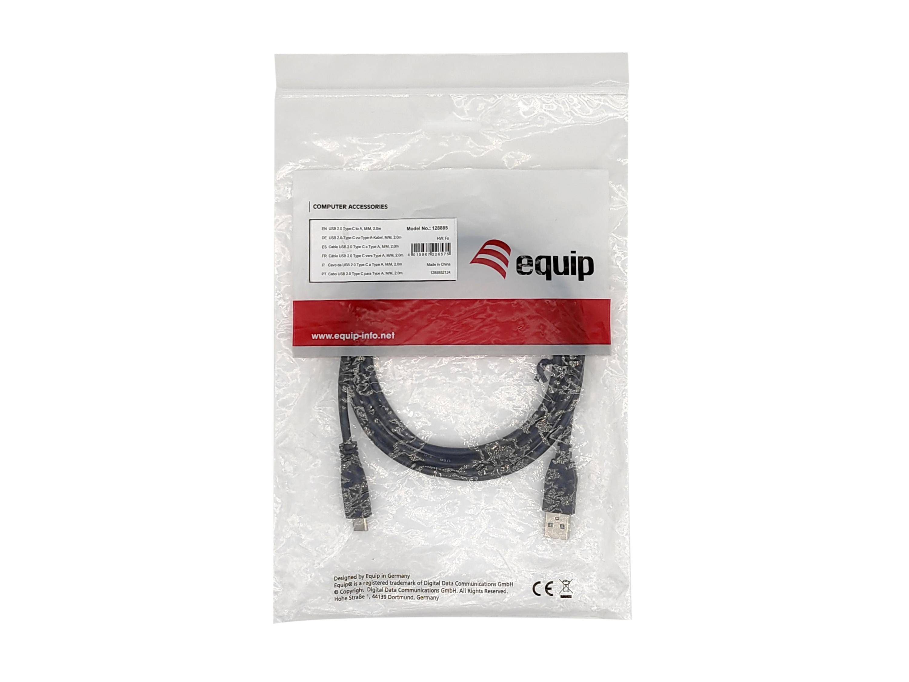 Equip USB 2.0 Typ C auf Typ A Kabel - M/M - 2.0 m - 2 m - USB A - USB C - USB 2.0 - 0,48 Gbit/s - Schwarz