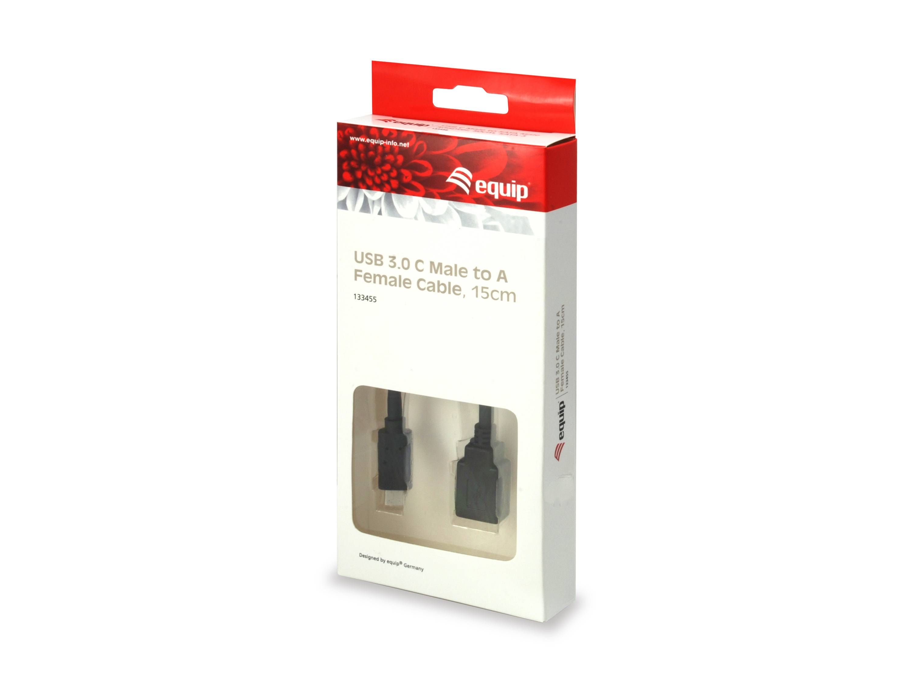 Equip 133455 - 0,15 m - USB C - USB A - USB 3.2 Gen 1 (3.1 Gen 1) - Männlich/Weiblich - Schwarz