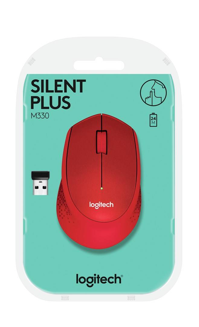 Logitech M330 Silent Plus Maus Funk Optisch Rot 3 Tasten 1000 dpi