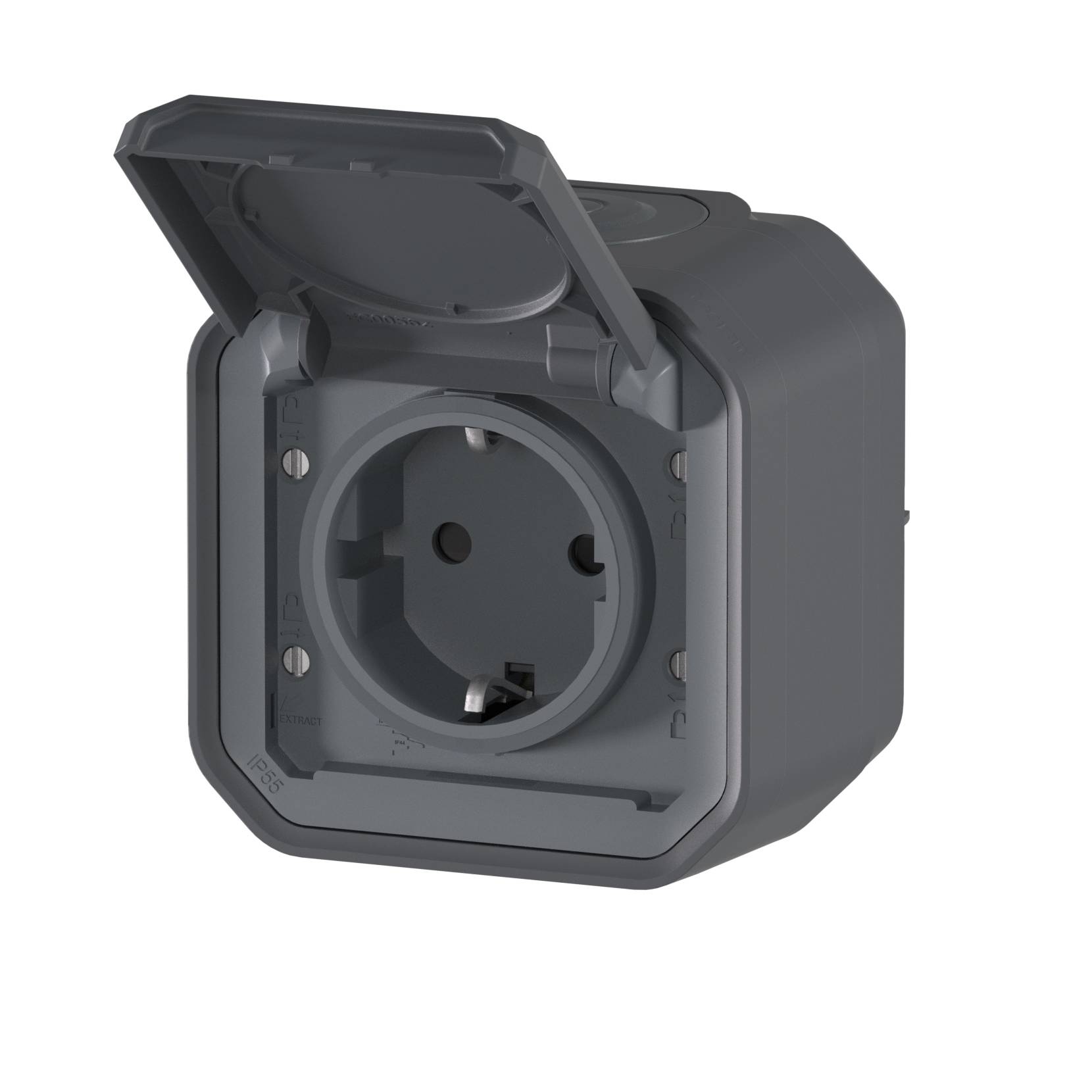 LEGRAND, Plexo New FRAP Schutzkontakt-Steckdose Symbol Fahrrad SL,EB,IP44,IK08, Anthrazit, 069784L