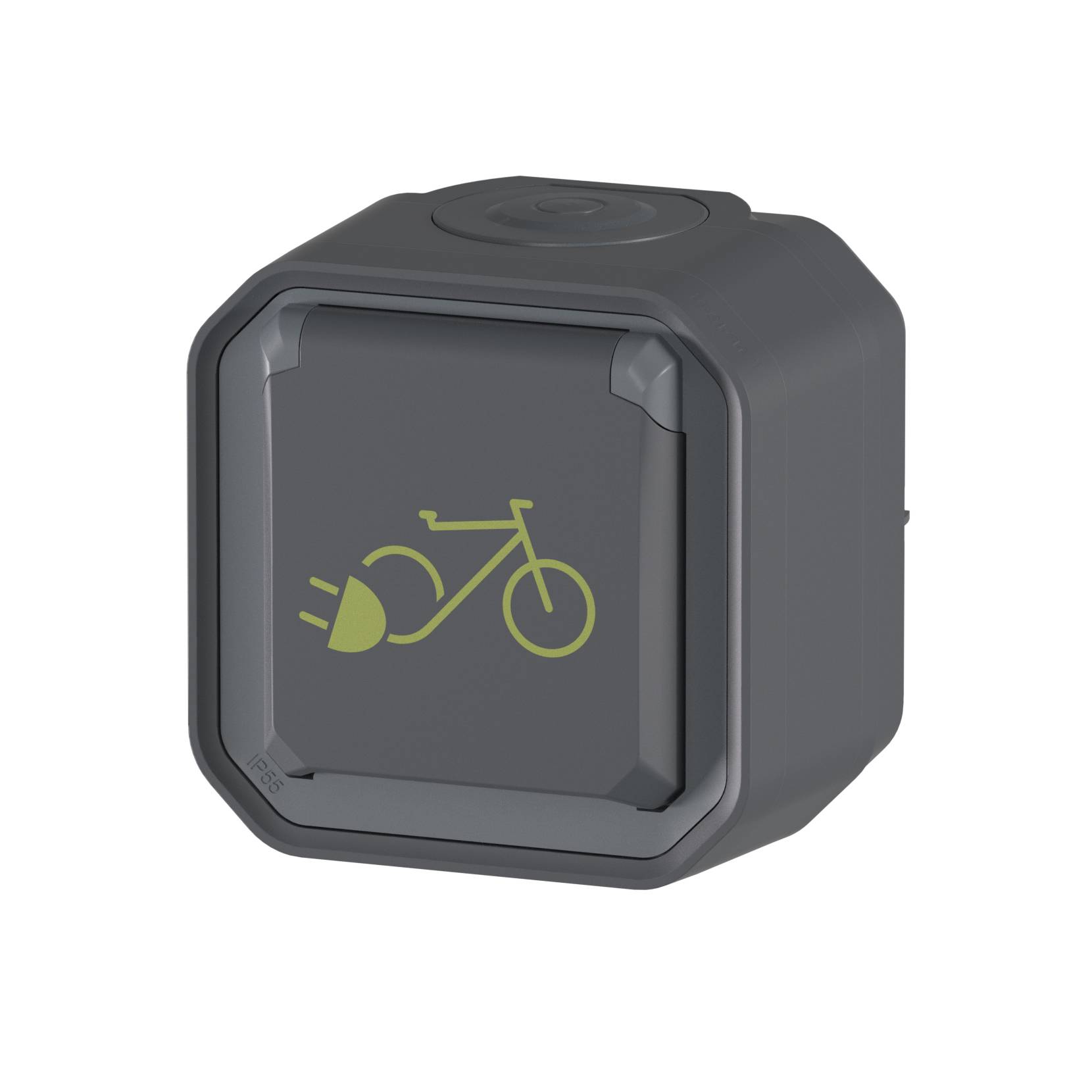 LEGRAND, Plexo New FRAP Schutzkontakt-Steckdose Symbol Fahrrad SL,EB,IP44,IK08, Anthrazit, 069784L