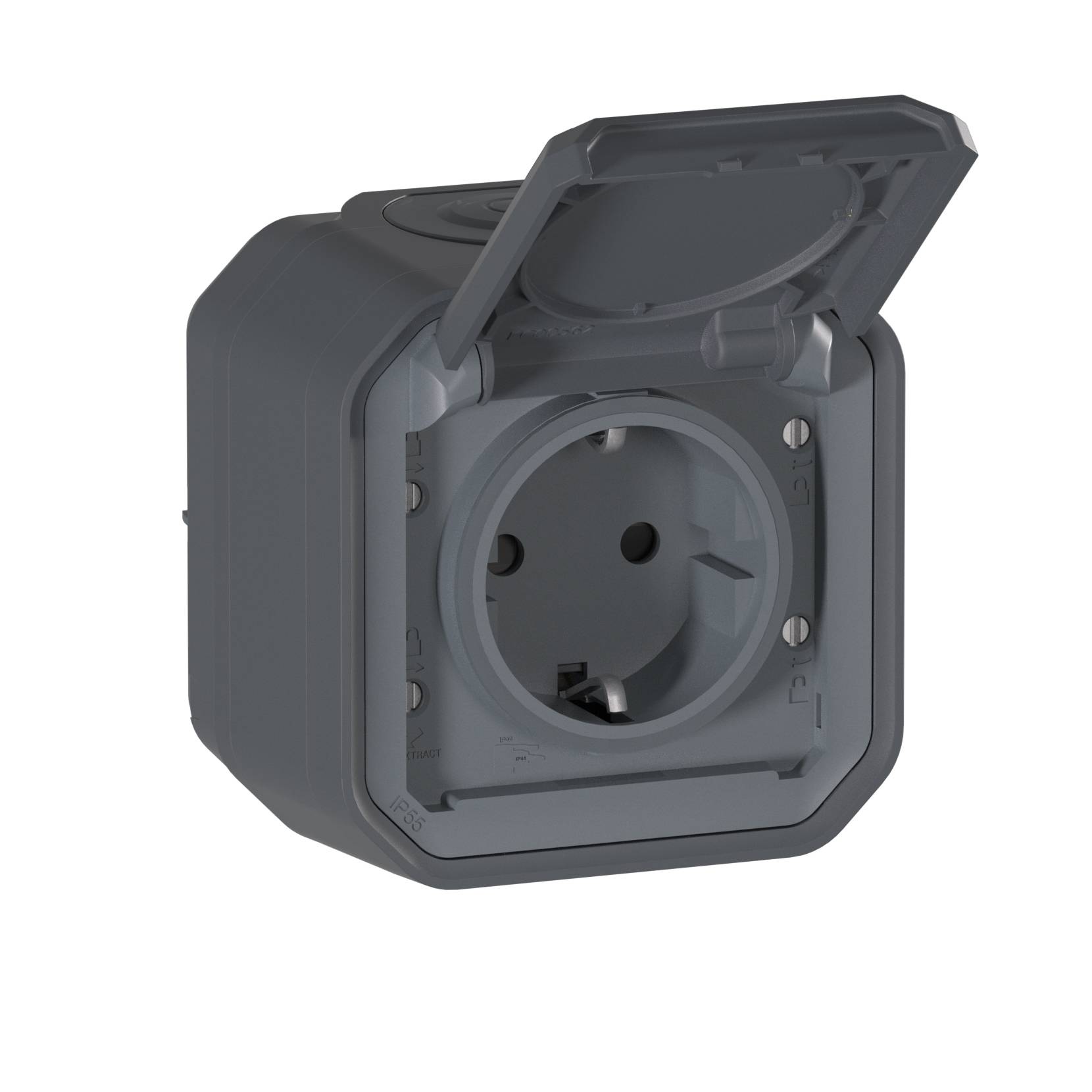LEGRAND, Plexo New FRAP Schutzkontakt-Steckdose Symbol Fahrrad SL,EB,IP44,IK08, Anthrazit, 069784L
