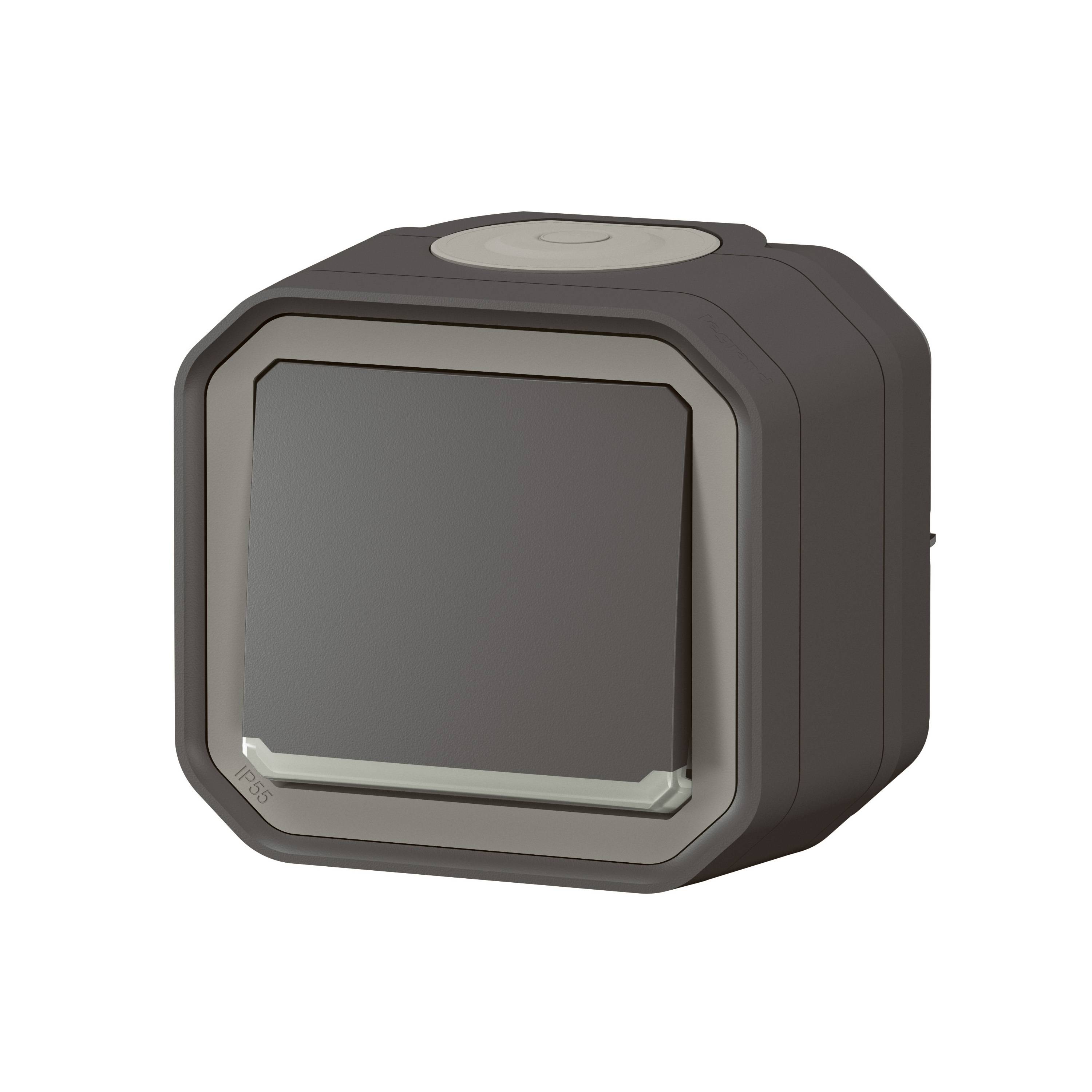LEGRAND, Plexo New Feuchtraum-Aufputz-1-Fach Wechselschalter, 10 Ampere, 250 Volt, IP55 - IK07, Anthrazit, 069721L