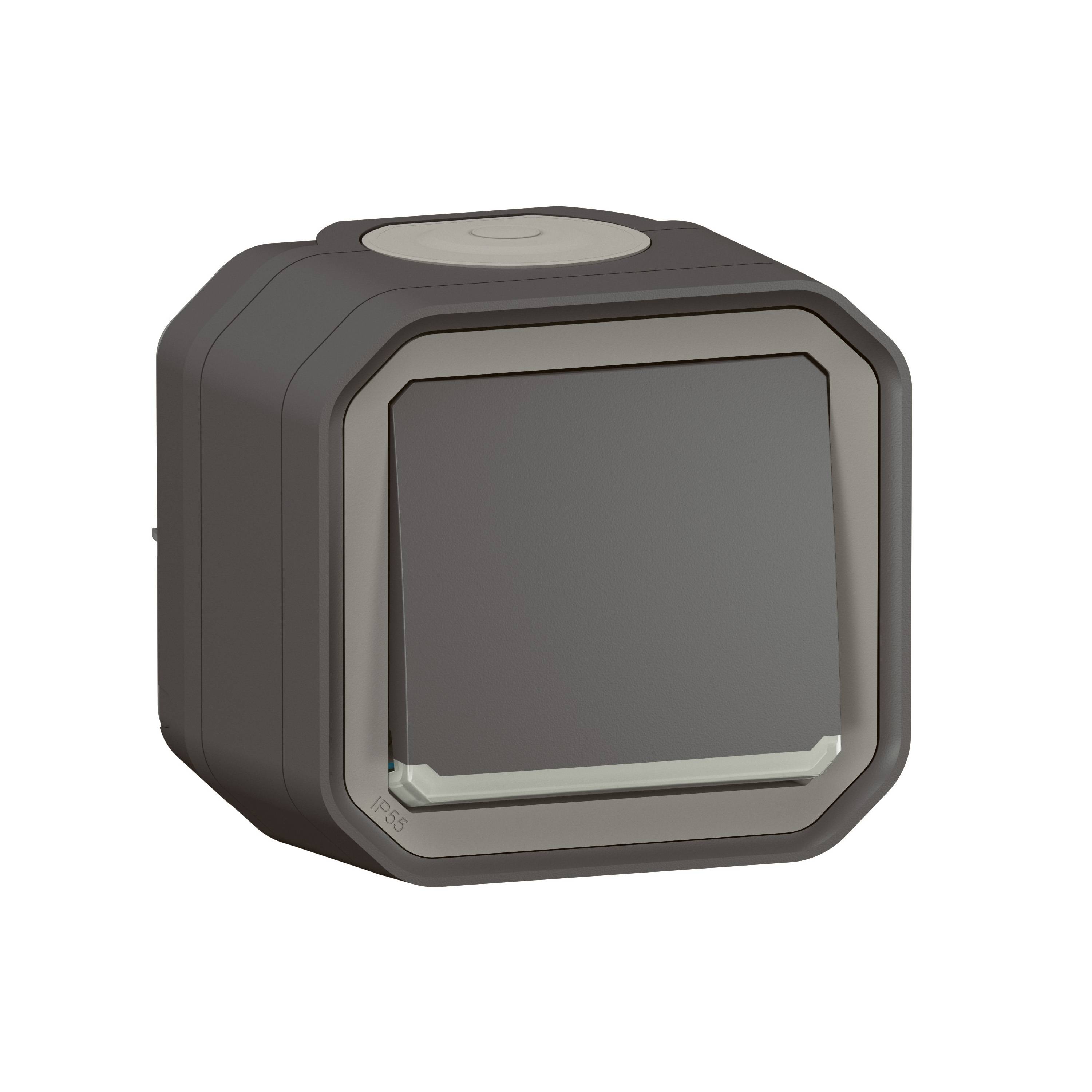 LEGRAND, Plexo New Feuchtraum-Aufputz-1-Fach Wechselschalter, 10 Ampere, 250 Volt, IP55 - IK07, Anthrazit, 069721L