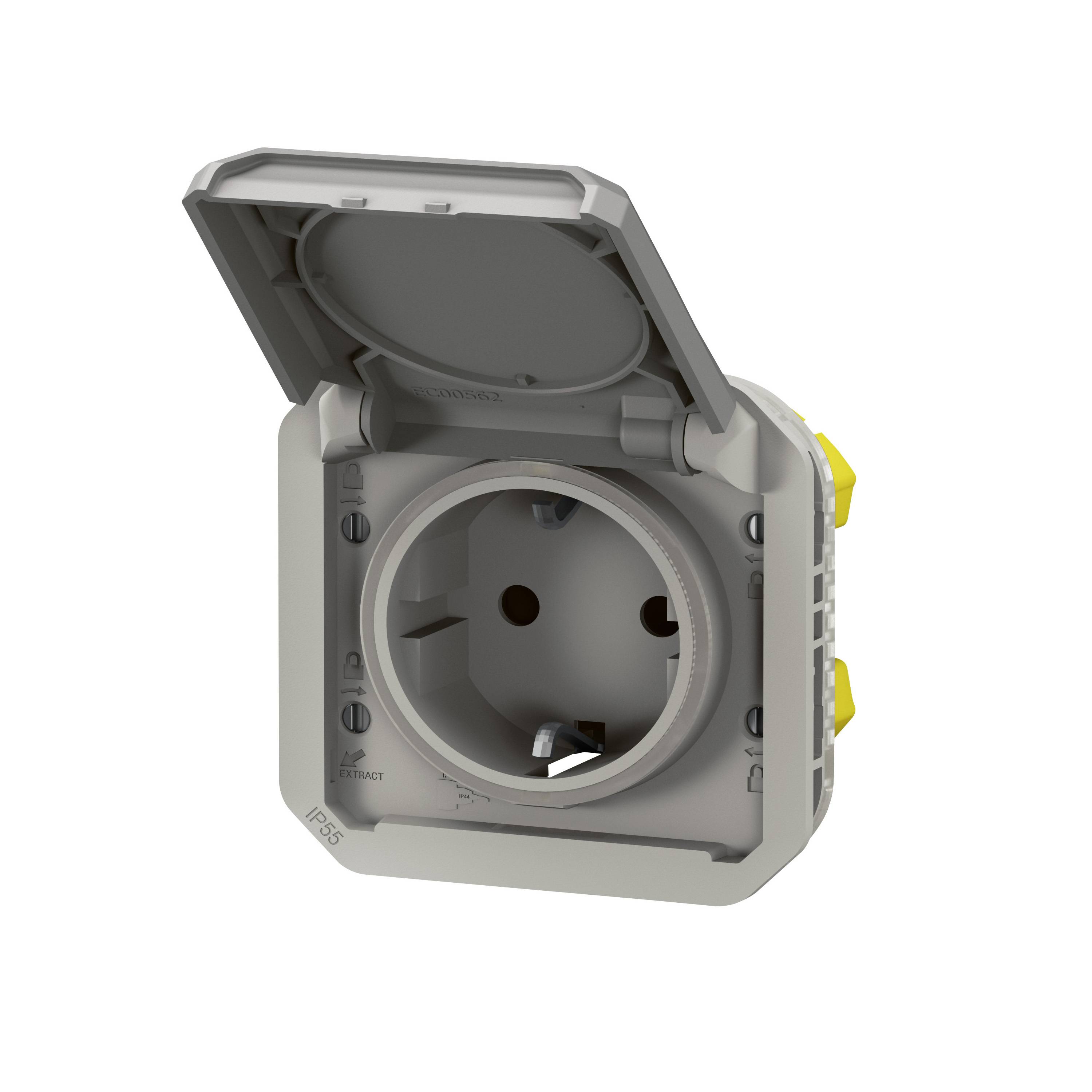 LEGRAND, Plexo New Einsatz Schutzkontakt-Steckdose Steckklemmen EB, IP44, IK08, Grau, 069570L