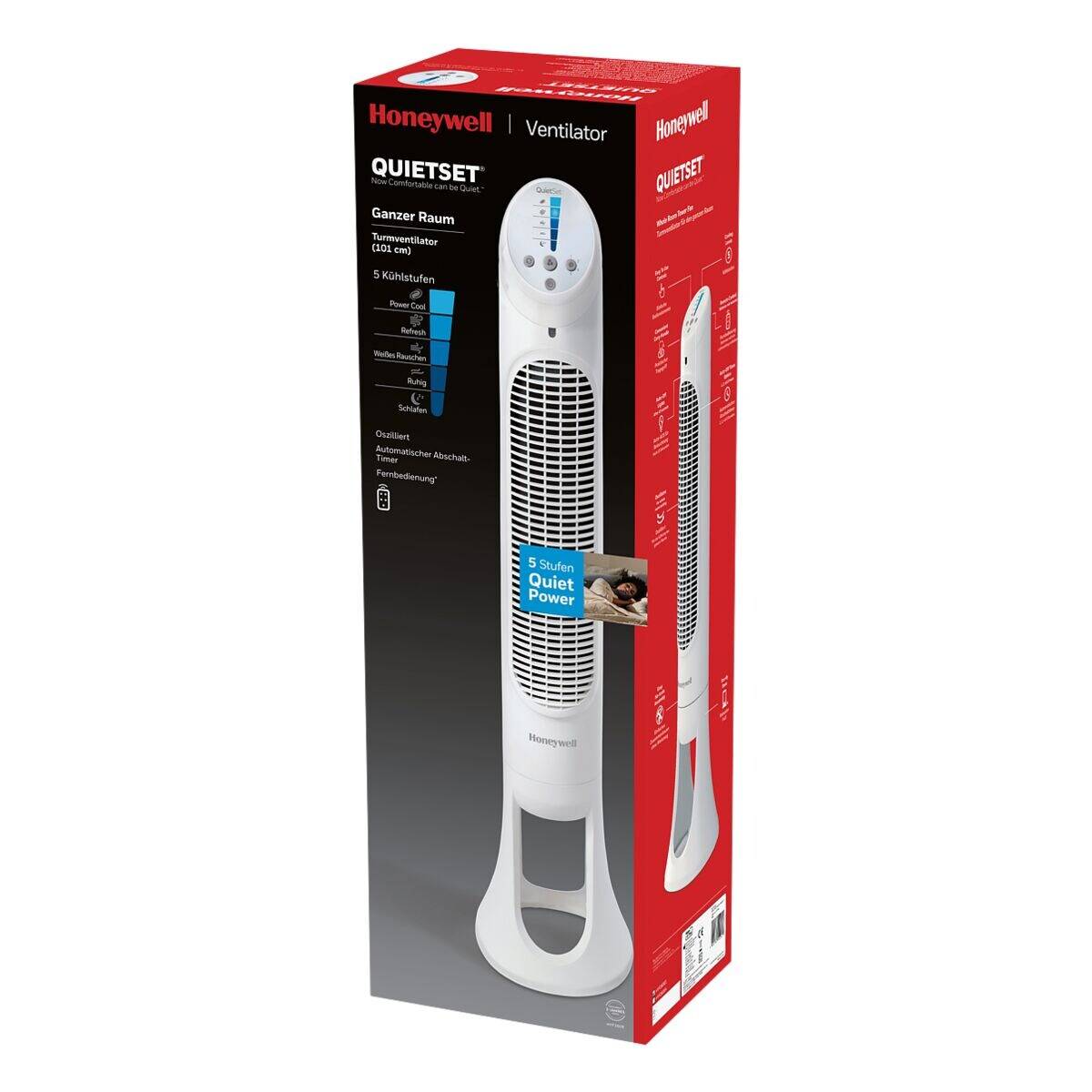 Honeywell HYF260E4 Turmventilator 23W (Ø x H) 25cm x 1020mm Weiß LED-Display, Dimmbar, mit Fernbedienung, Oszillierend, Timer