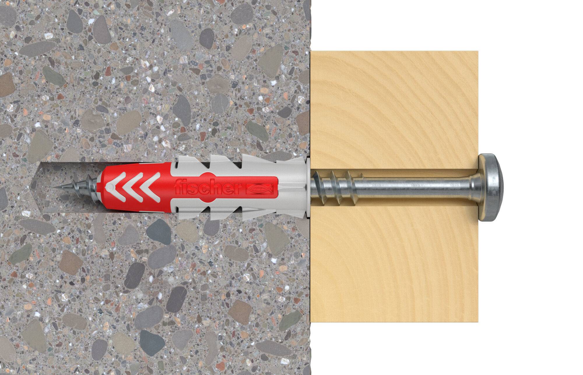FISCHER - DuoPower - Dübel - Mauerziegel - Beton - Schaumbeton - Gipsfaserplatten - Gipskarton - Grau - Rot - 6 mm - 30