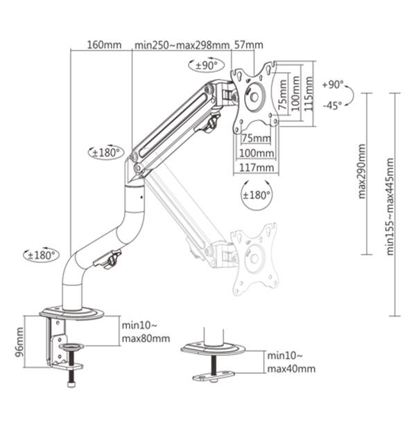 MA-DA1-02 - Befestigungskit - einstellbarer Arm - für Flachbildschirm - tilting,