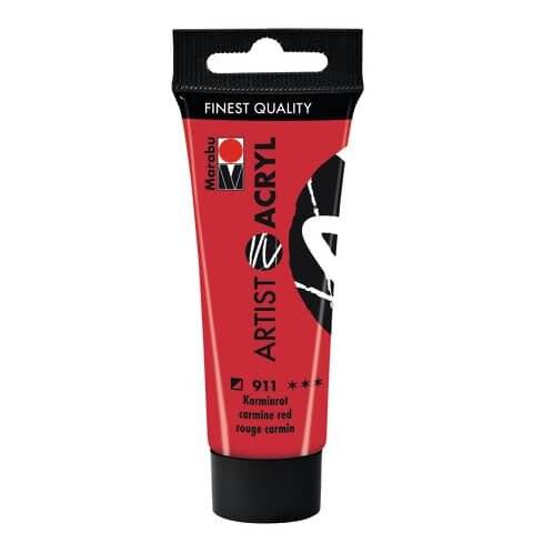 Marabu 12200055911 - Artist Acryl Karminrot 911, 22 ml, feine Acrylfarbe in Künstlerqualität,