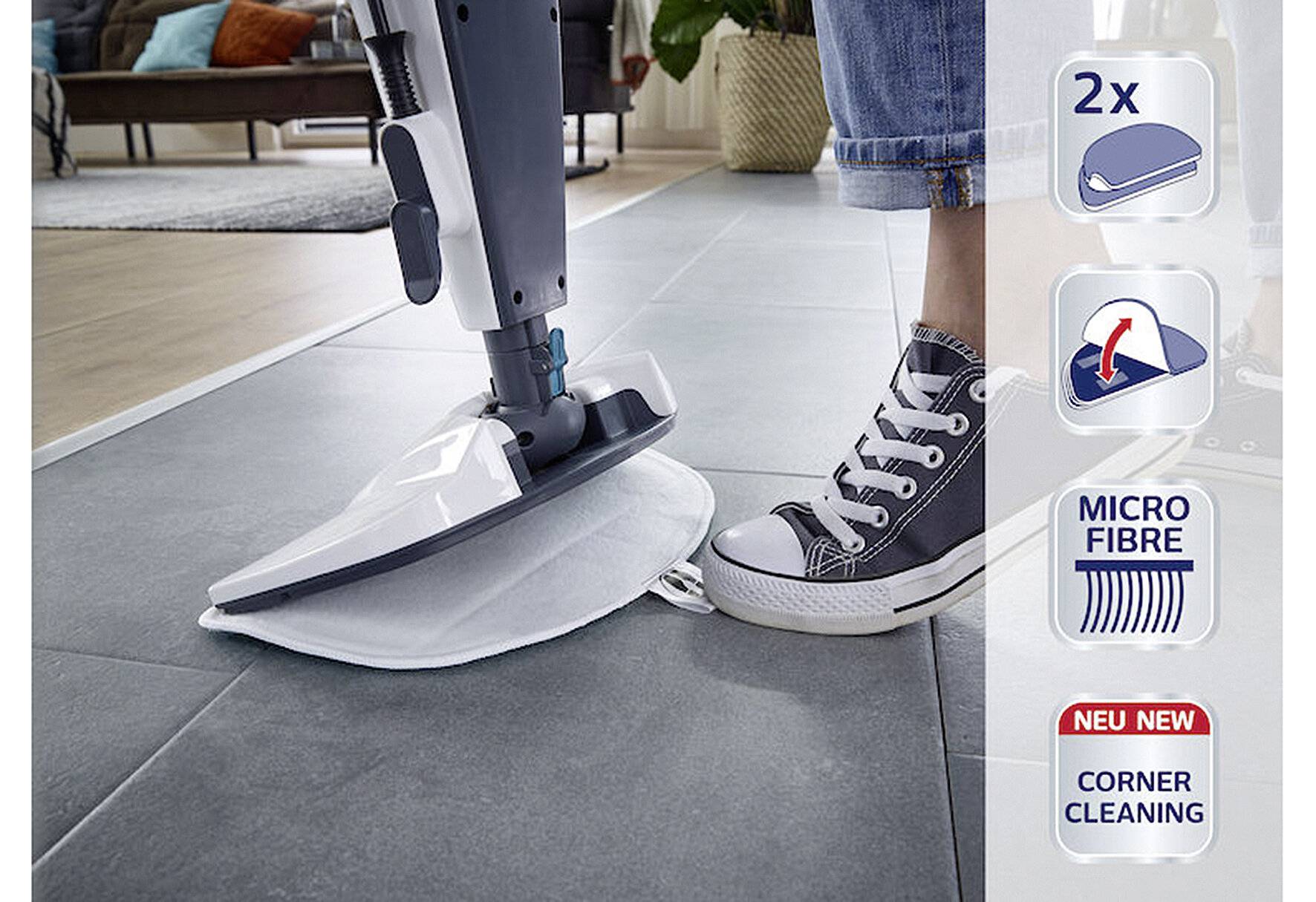 Leifheit 2er Set Ersatzpads Dampfreiniger CleanTenso Power 2.0, Dampfbesen Wischbezug für eine