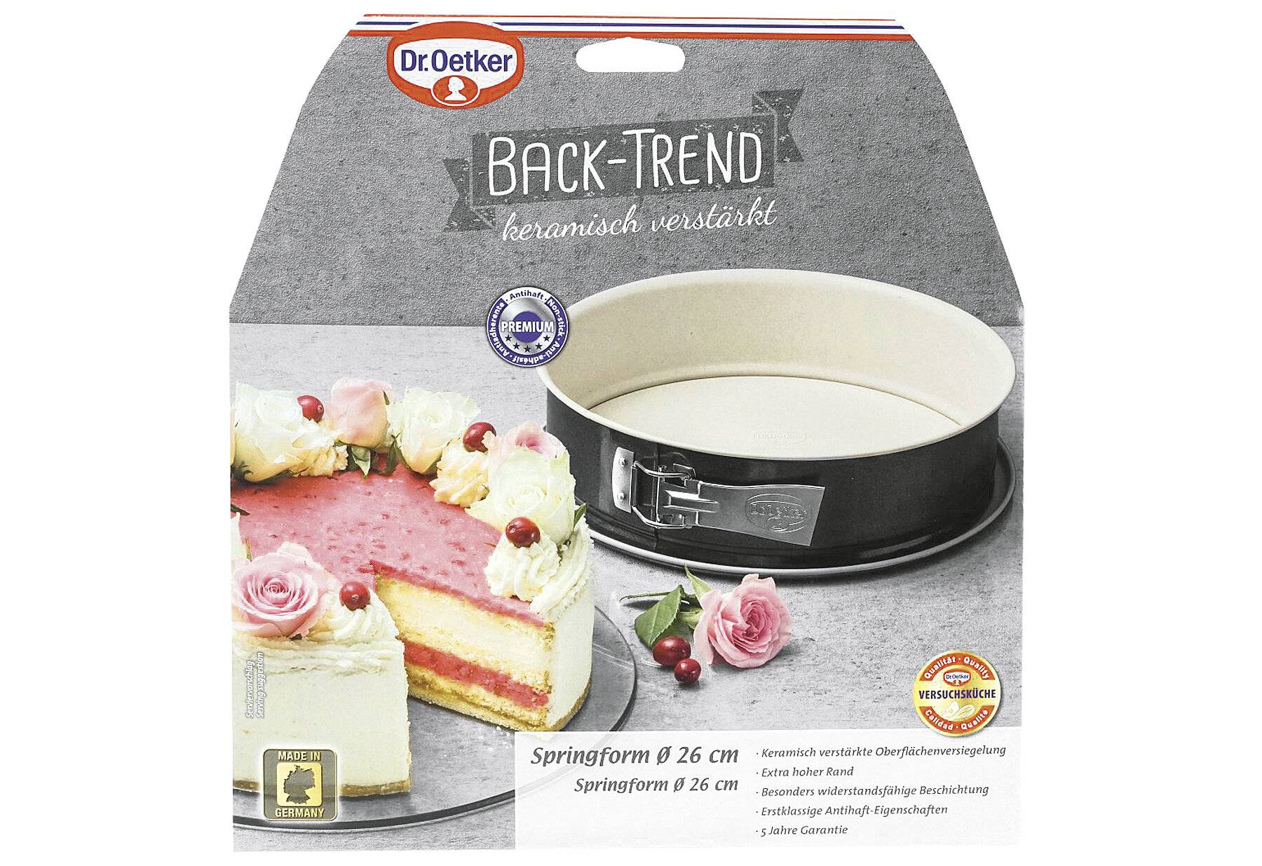 Dr. Oetker Springform Ø 26 cm Back-Trend, Kuchenform mit Flachboden, runde Backform aus Stahl