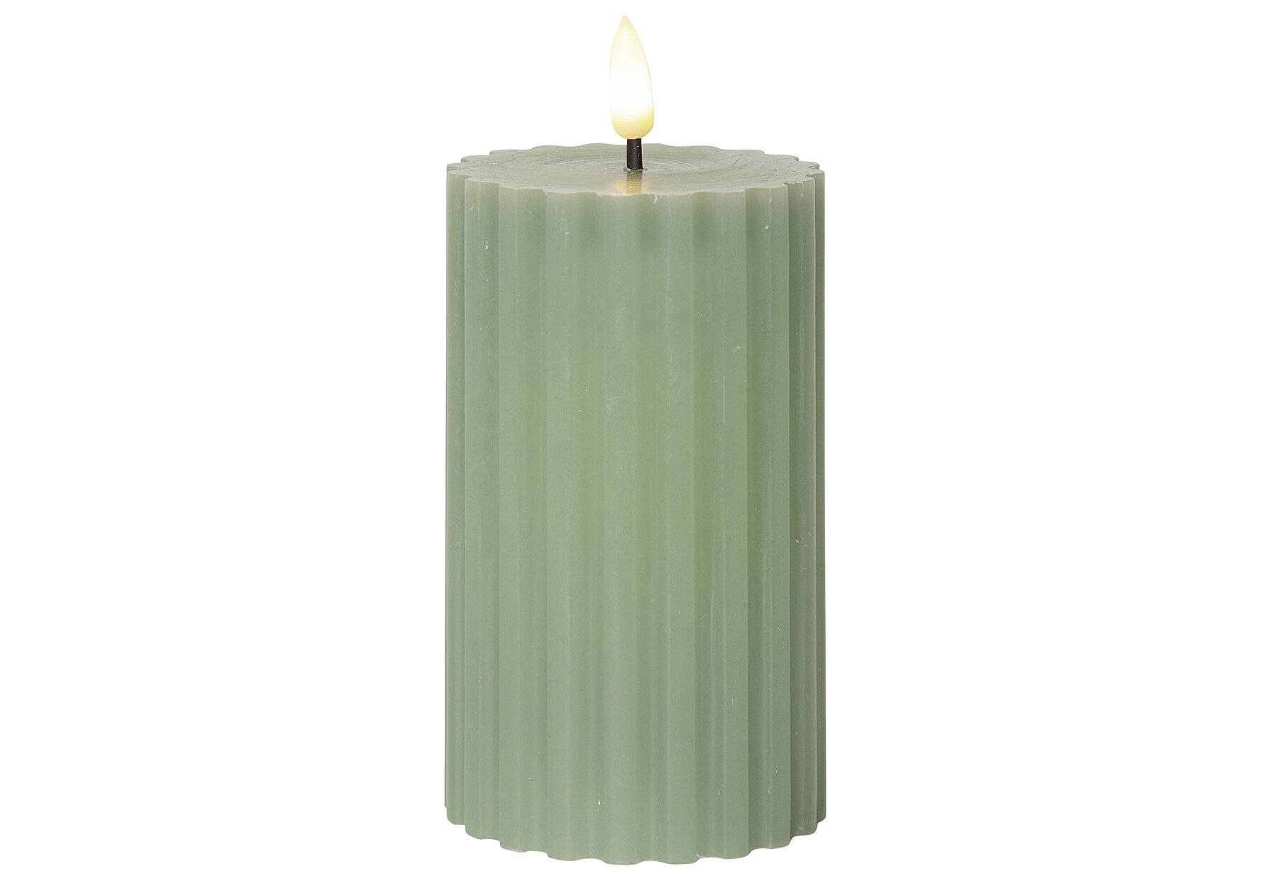 Star Trading - LED Stumpenkerze STRIPE grün, 3D Flamme & Timer