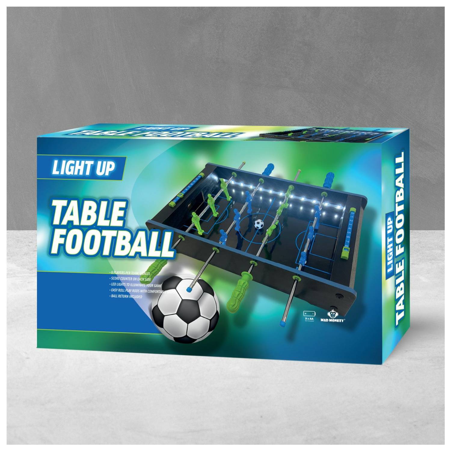 Mad Monkey Tischkicker mit LED, Tischfußball