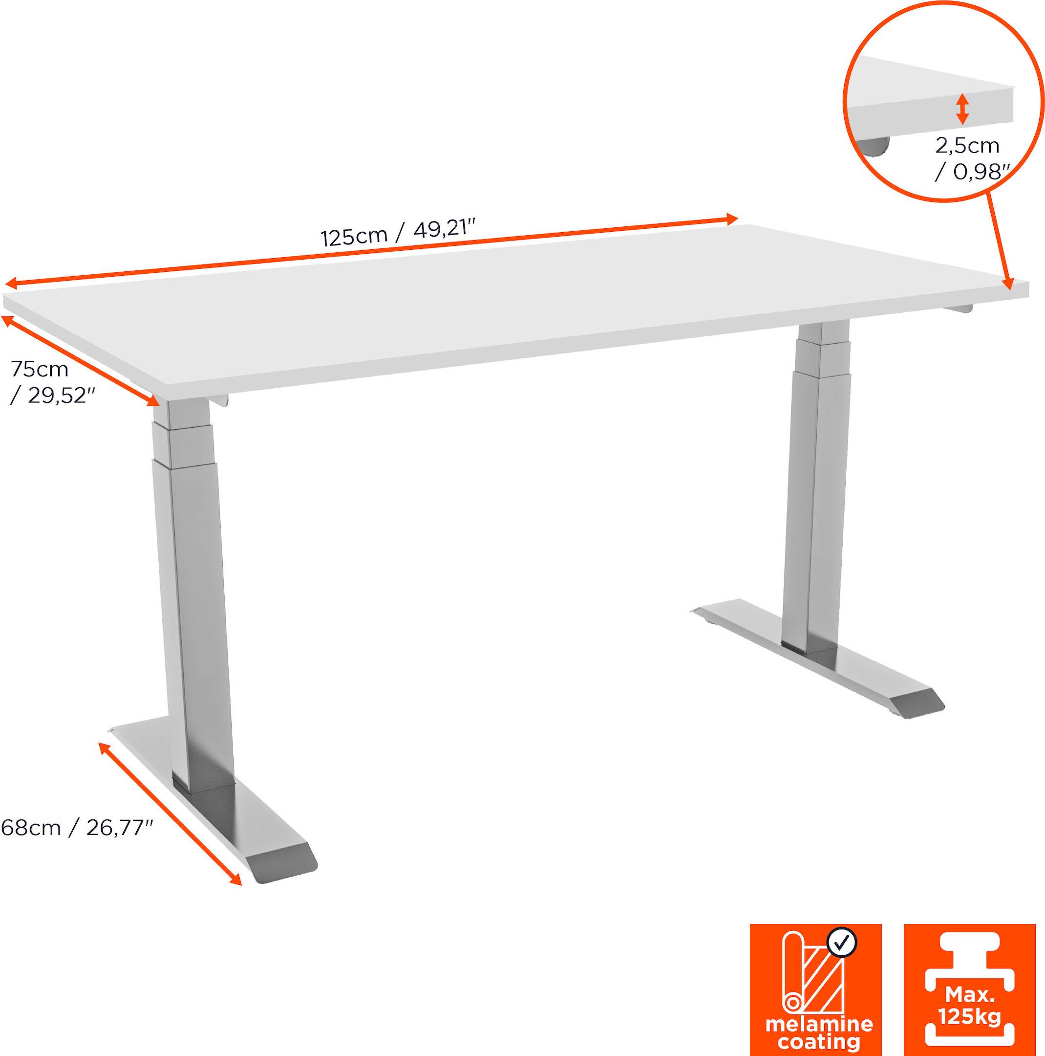 celexon elektrisch höhenverstellbarer Schreibtisch Professional eAdjust-58123 - weiß, inkl. Tischplatte 125 x 75 cm