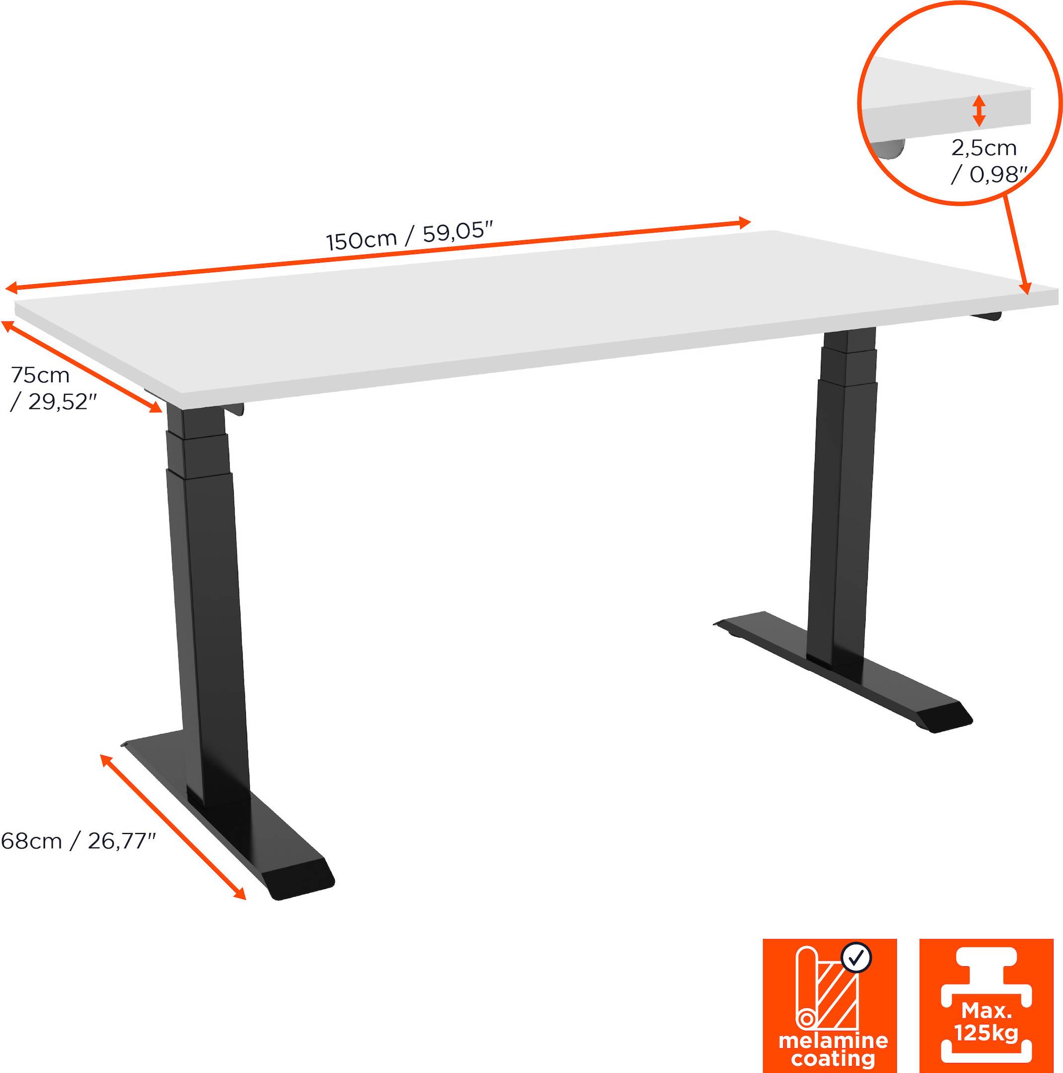 celexon elektrisch höhenverstellbarer Schreibtisch Professional eAdjust-58123 - schwarz, inkl. Tischplatte 150 x 75 cm