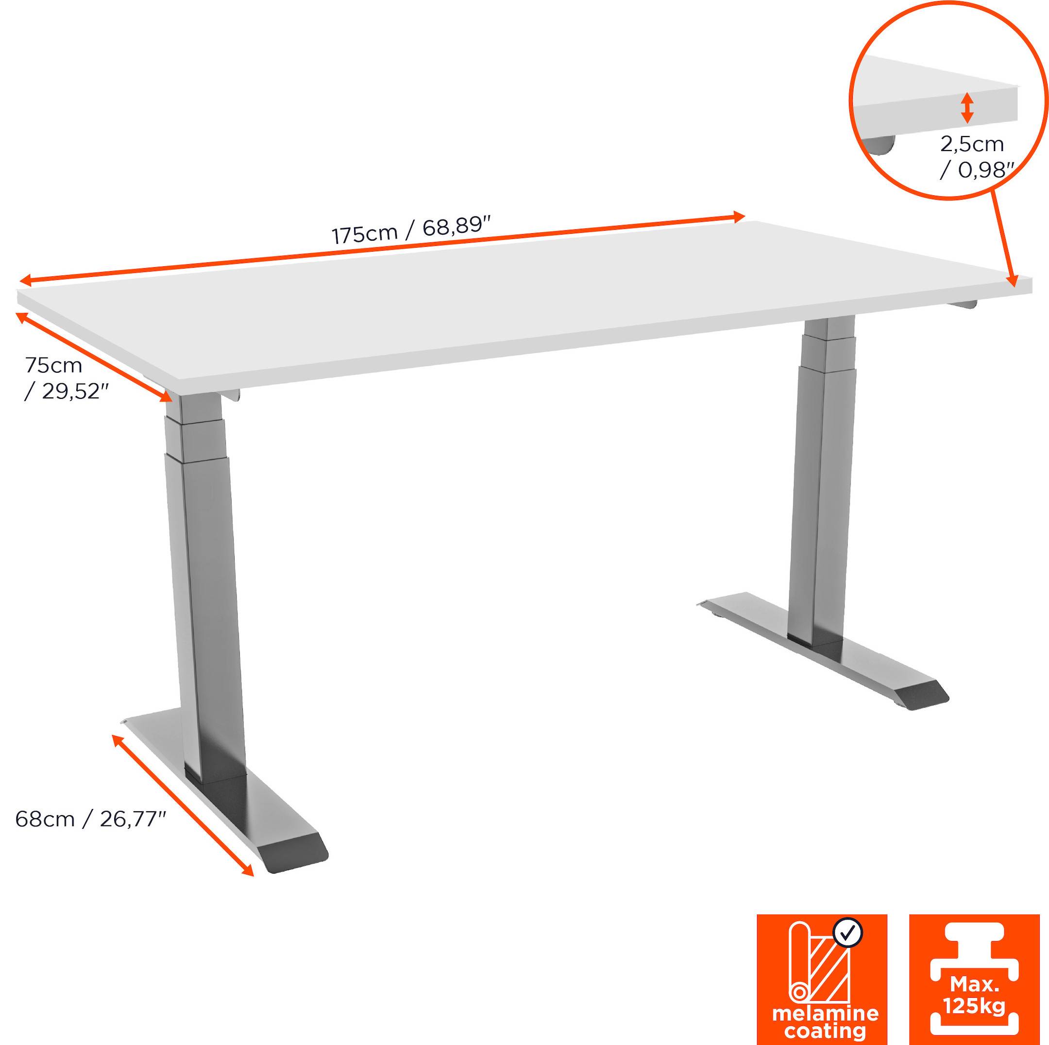 celexon elektrisch höhenverstellbarer Schreibtisch Professional eAdjust-58123 - grau, inkl. Tischplatte 175 x 75 cm
