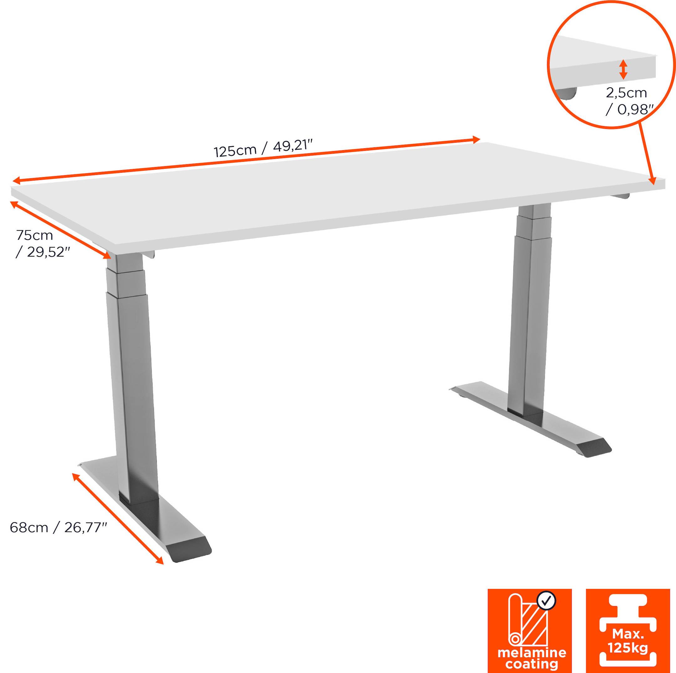 celexon elektrisch höhenverstellbarer Schreibtisch Professional eAdjust-58123 - grau, inkl. Tischplatte 125 x 75 cm