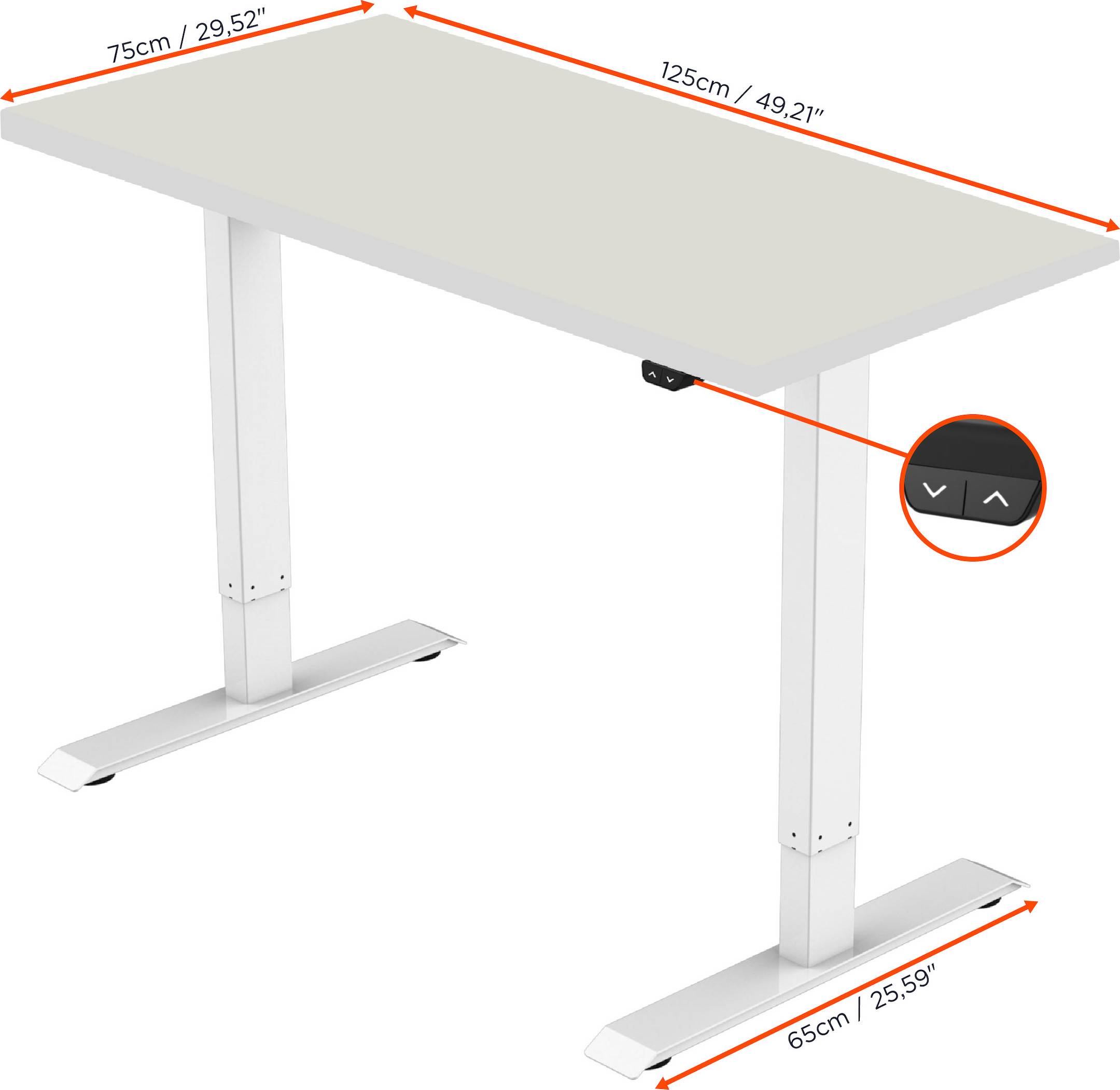 celexon elektrisch höhenverstellbarer Schreibtisch Economy eAdjust-71121 - weiß, inkl. Tischplatte 125 x 75 cm