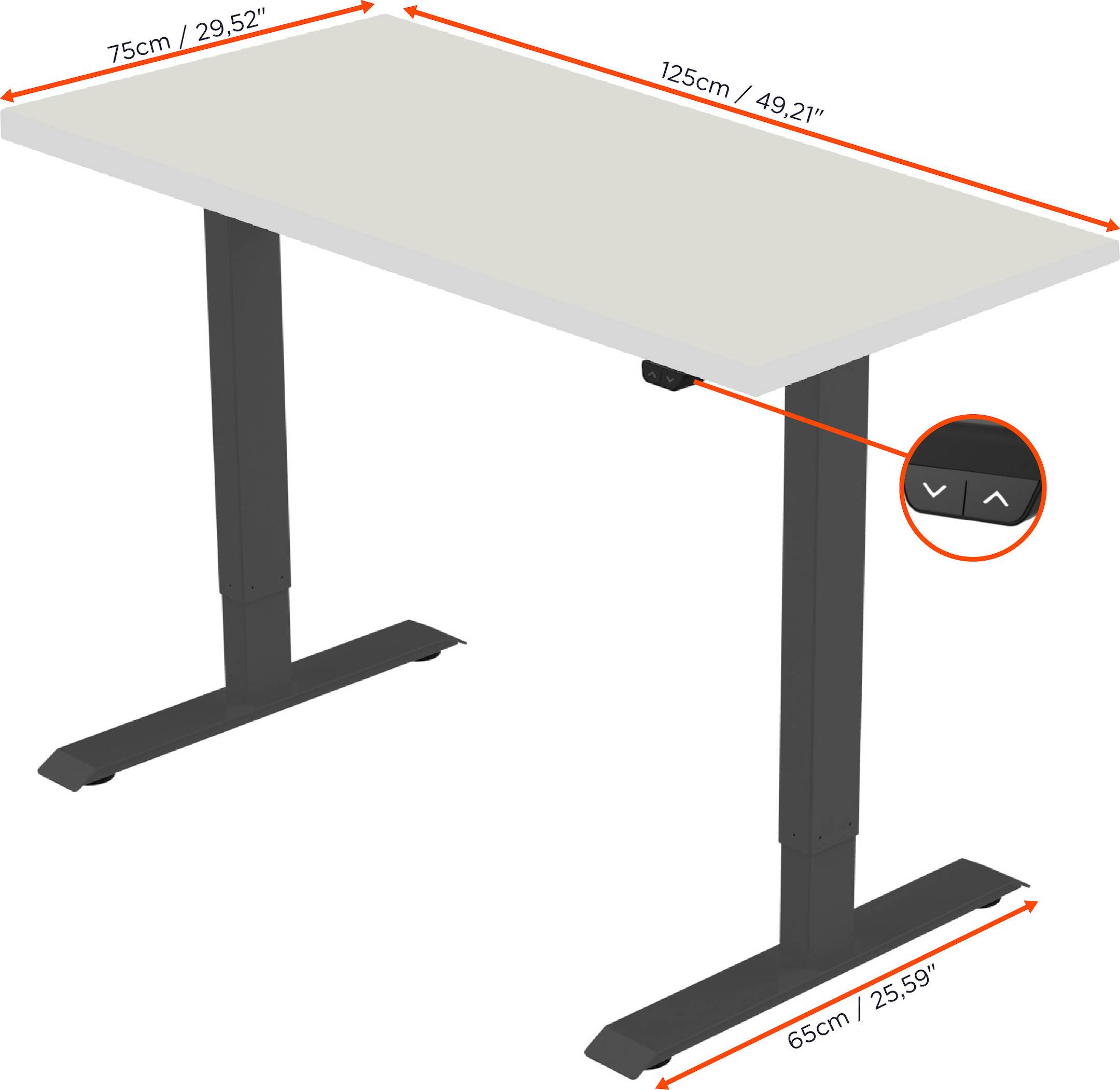 celexon elektrisch höhenverstellbarer Schreibtisch Economy eAdjust-71121 - schwarz, inkl. Tischplatte 125 x 75 cm