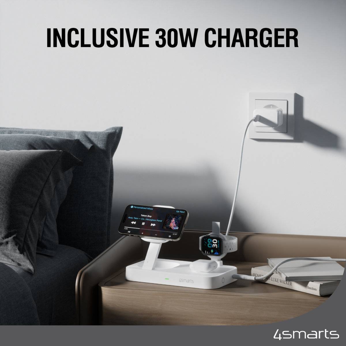 4smarts Trident - Kabelloses Ladegerät - Qi2 + AC-Netzteil - 25 Watt - 1 A (24 pin USB-C)