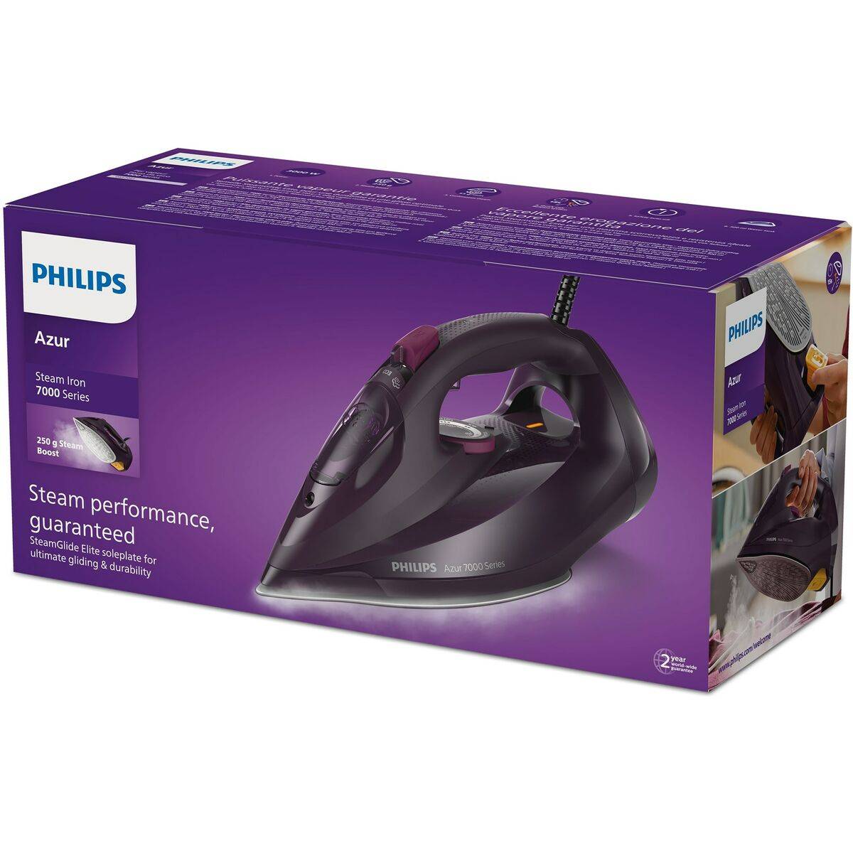 Philips 7000 series DST7061/30 - Dampfbügeleisen - SteamGlide Elite-Sohle - 2 m - 250 g/min - Violett - 55 g/min