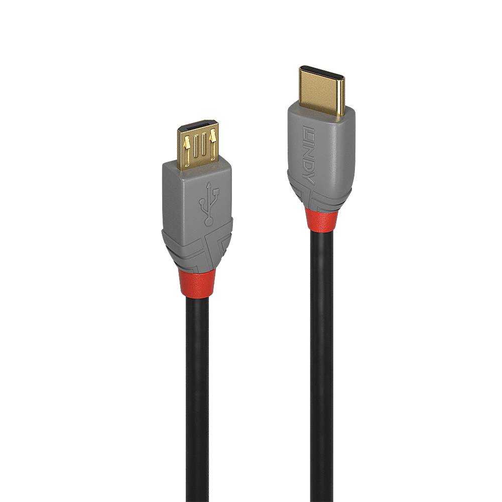 LINDY USB-Kabel USB 2.0 USB-C® Stecker, USB-Micro-B Stecker 0.50m Schwarz, Grau 36890