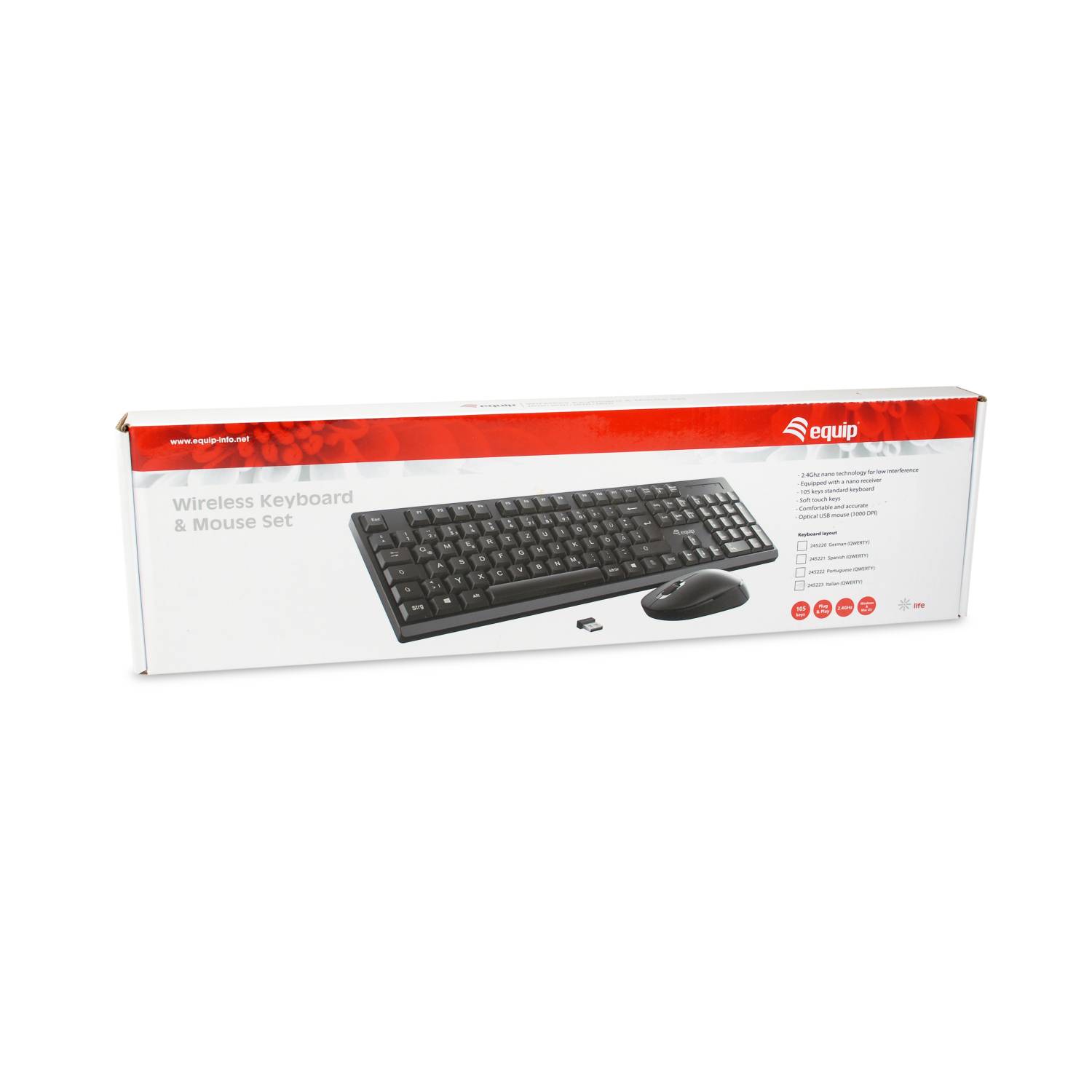 Equip Kabelloses Tastatur und Mausset - Kabellos - RF Wireless - Schwarz - Maus enthalten - TL: Portugiesisch, QWERTY