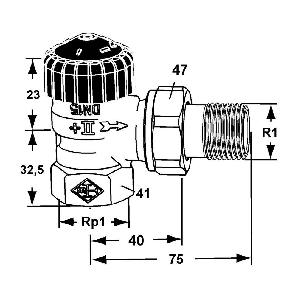 IMI Heimeier Thermostat-Ventilunterteil Standard, Eckform DN 25, vernickelt