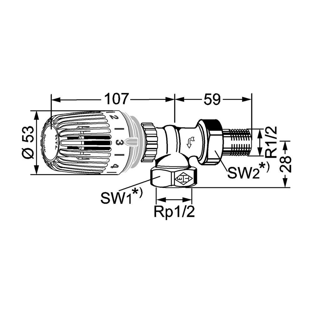 IMI Heimeier Rücklauftemperaturbegrenzer RTL Axialform, Außengewinde R 1/2"