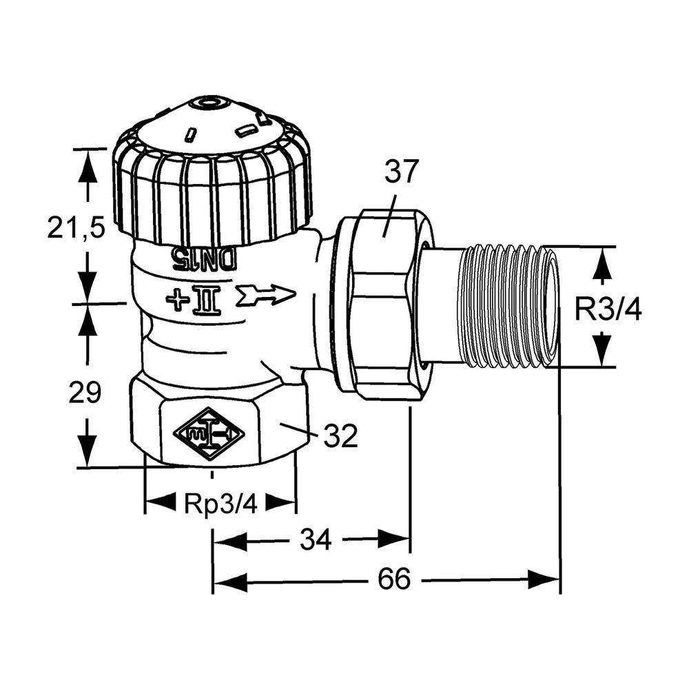 IMI Heimeier Thermostat-Ventilunterteil V-exact II, Eckform DN 20, vernickelt