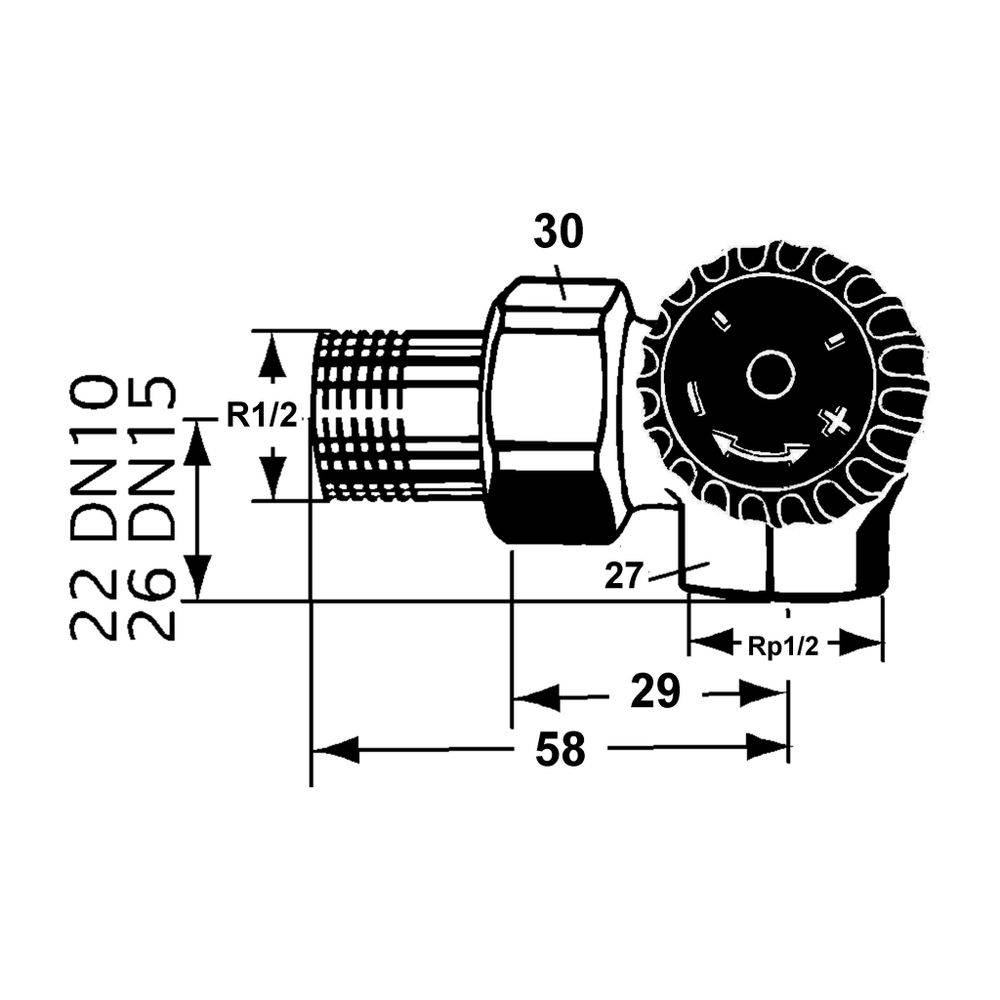 IMI Heimeier Thermostat-Ventilunterteil mit geregeltem Widerstand, Winkeleck rechts DN 15