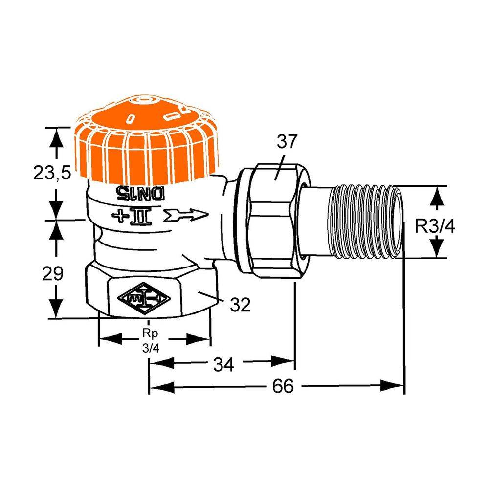IMI Heimeier Thermostat-Ventilunterteil Eclipse, Eckform DN 20
