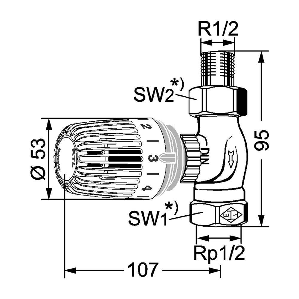 IMI Heimeier Rücklauftemperaturbegrenzer RTL Durchgangsform, Außengewinde R 1/2"