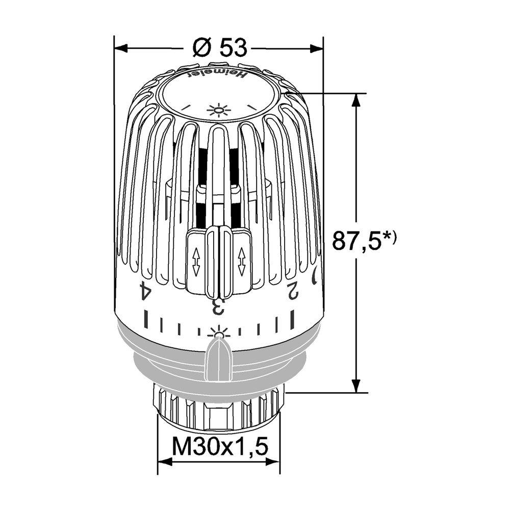 IMI Heimeier Thermostat-Kopf K, mit eingebautem Fühler und Nullstellung, Weiß