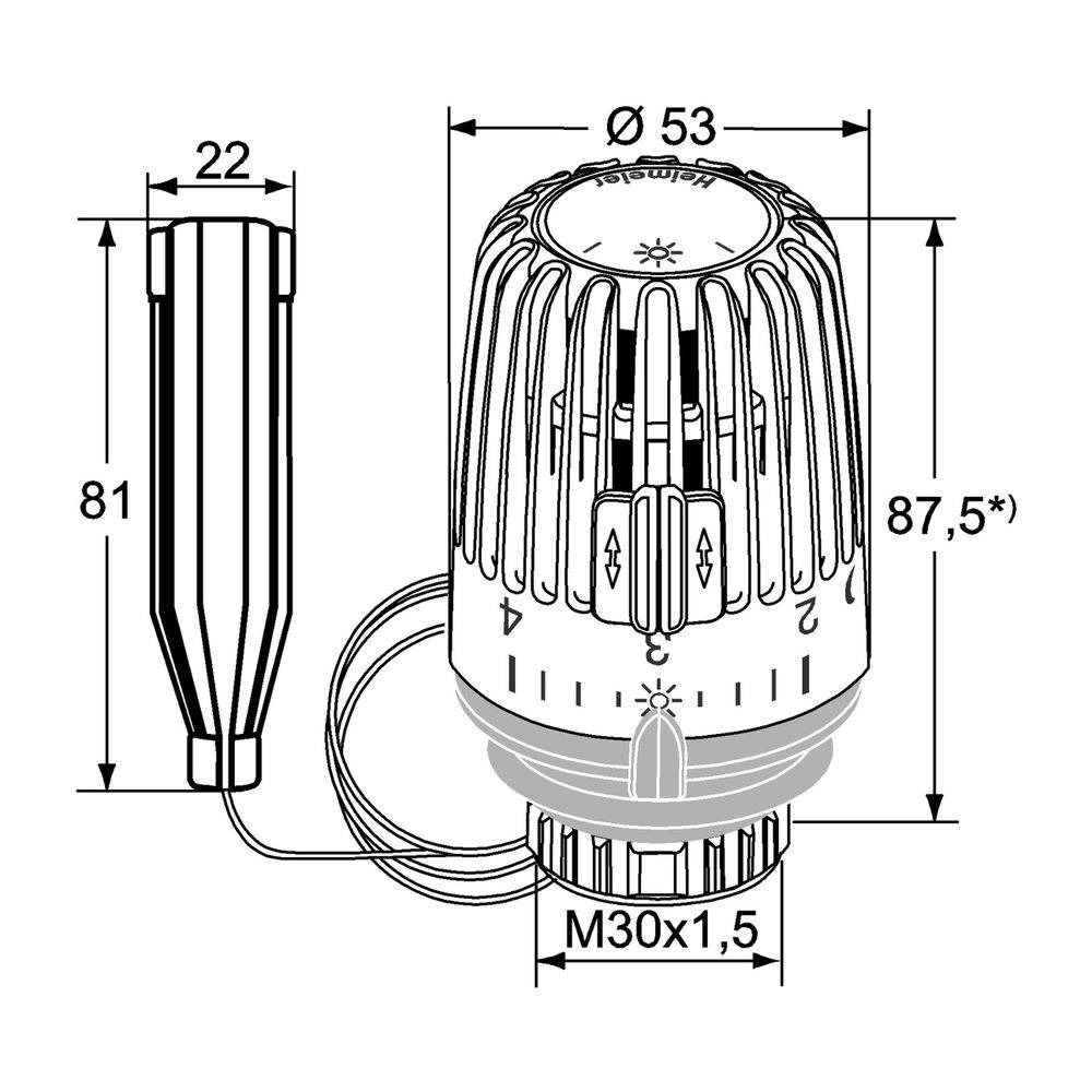 Heimeier Thermostat-Kopf K Kapillarrohr 2 m, Standard, weiß