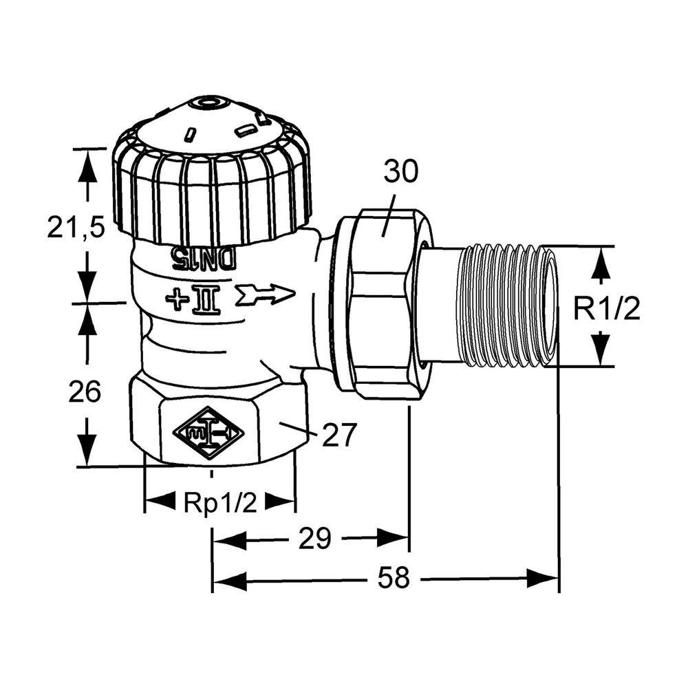IMI Heimeier Thermostat-Ventilunterteil V-exact II, Eckform DN 15, vernickelt