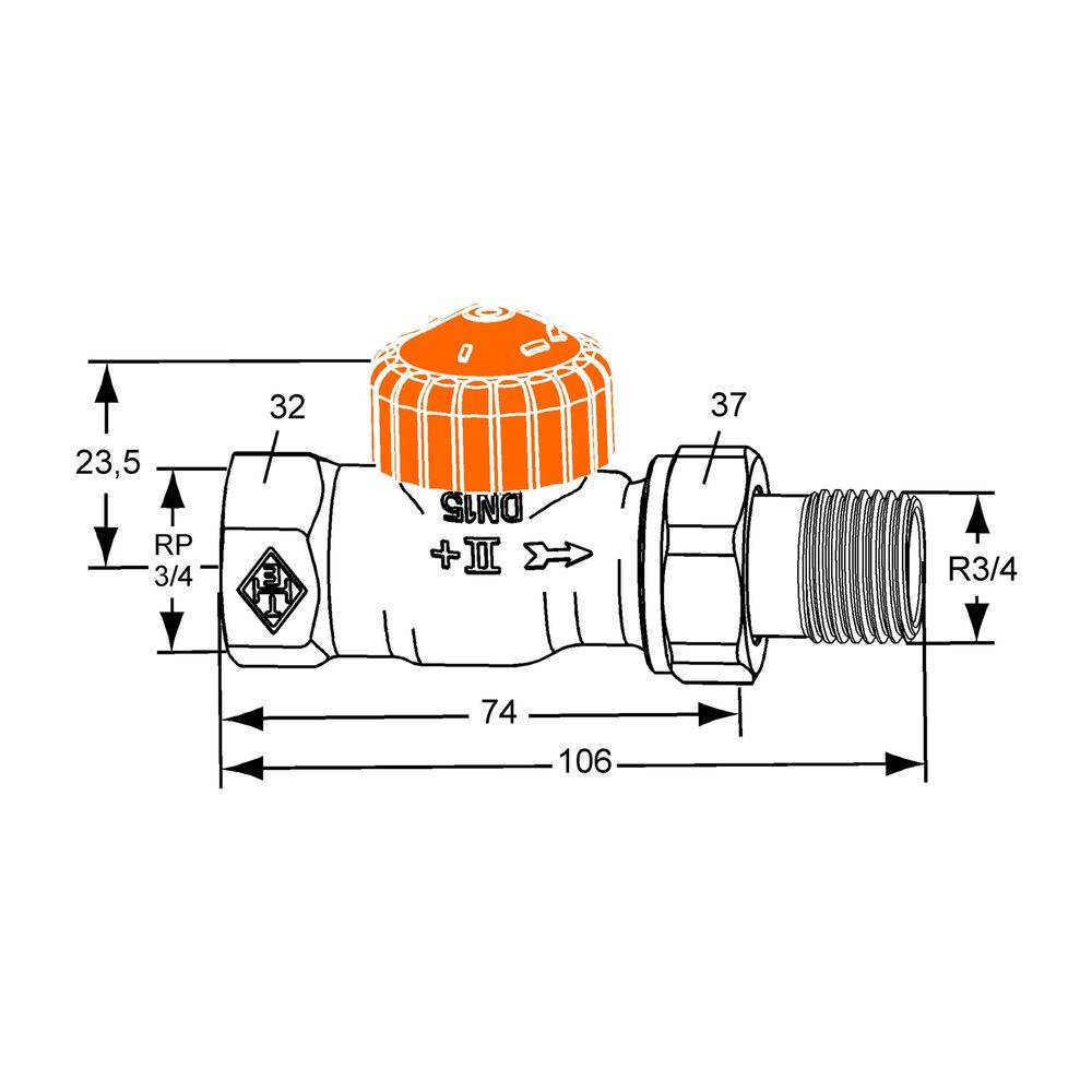 IMI Heimeier Thermostat-Ventilunterteil Eclipse, Durchgangsform DN 20