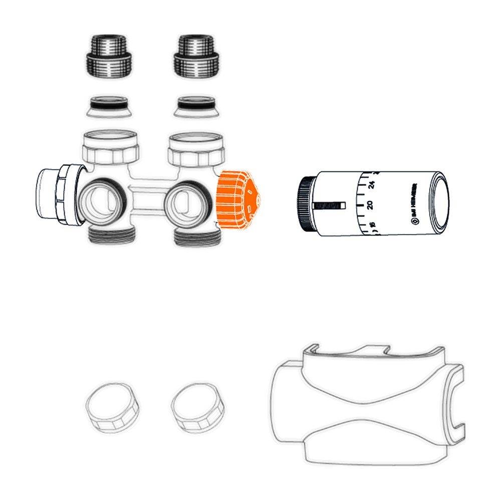 IMI Heimeier Ventil Multilux 4-Eclipse-Set Halo Automatische Durchflussregelung, Weiß
