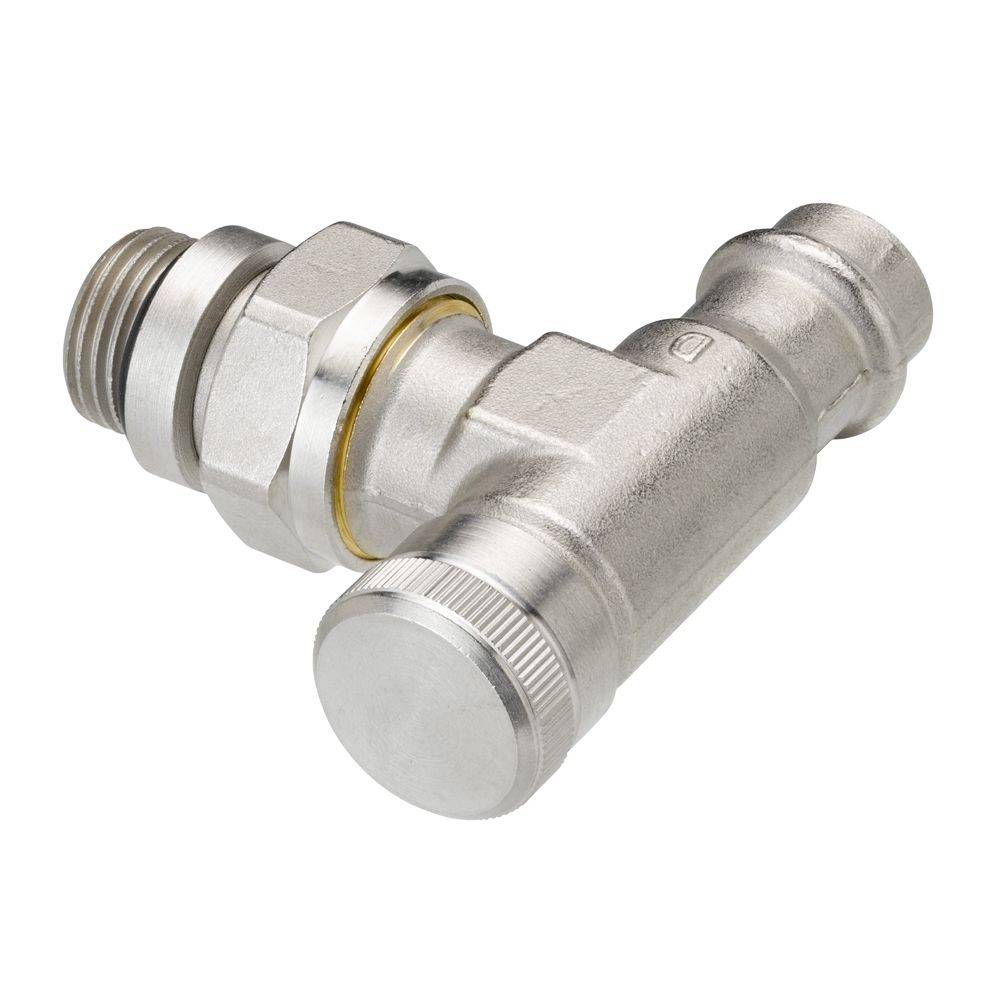 Danfoss Rücklaufverschraubung RLV 15 R 1/2", Pressfit, Eckausführung, vernickelt