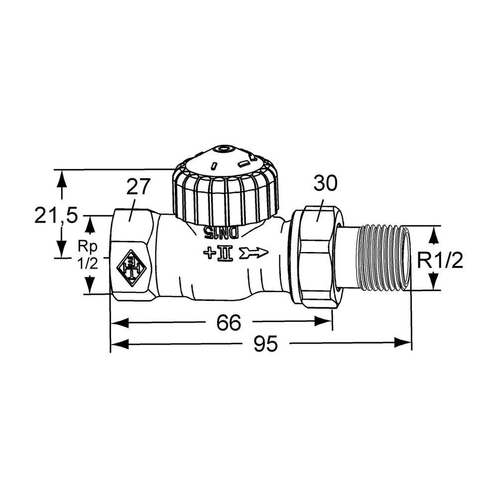 IMI Heimeier Thermostat-Ventilunterteil V-exact II, Durchgangsform DN 15, vernickelt
