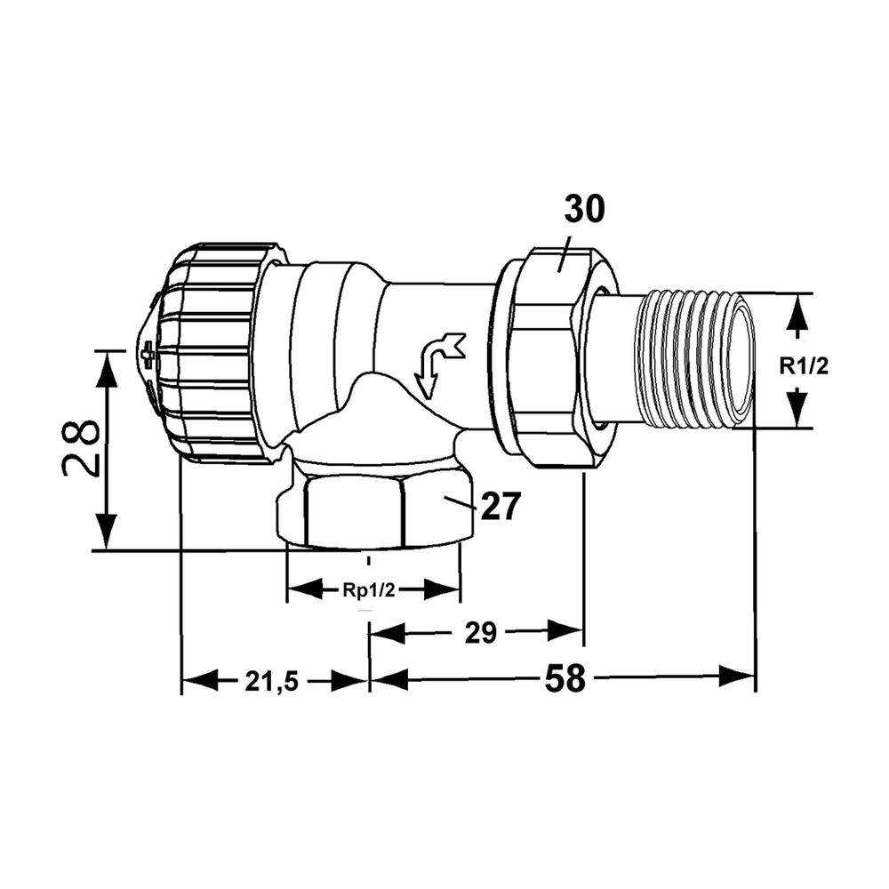 IMI Heimeier Thermostat-Ventilunterteil V-exact II umgekehrte Flussrichtung, Axialform DN 15