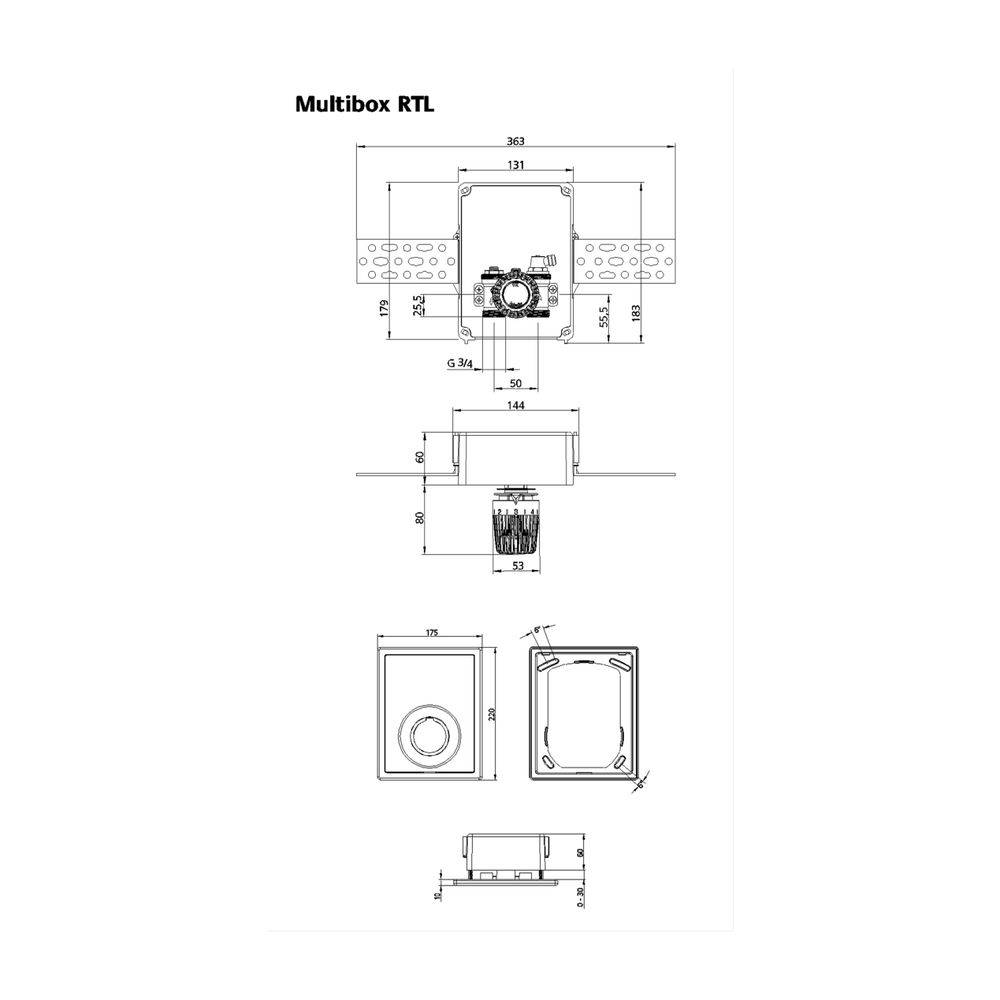 IMI Heimeier Unterputz-Kasten Multibox RTL, mit Rücklauftemperaturbegrenzer, Einbautiefe 60mm, Anschluss G 3/4", Weiß