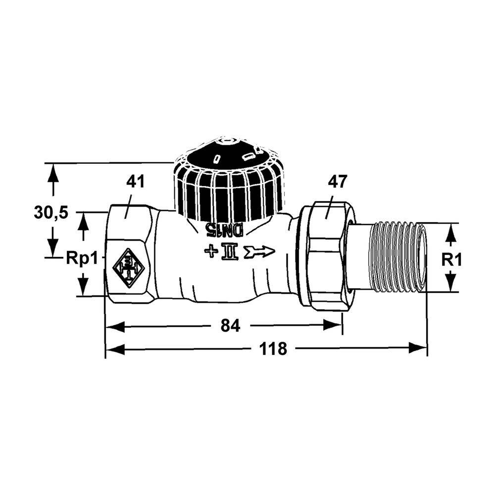 IMI Heimeier Thermostat-Ventilunterteil Standard, Durchgangsform DN 25, vernickelt
