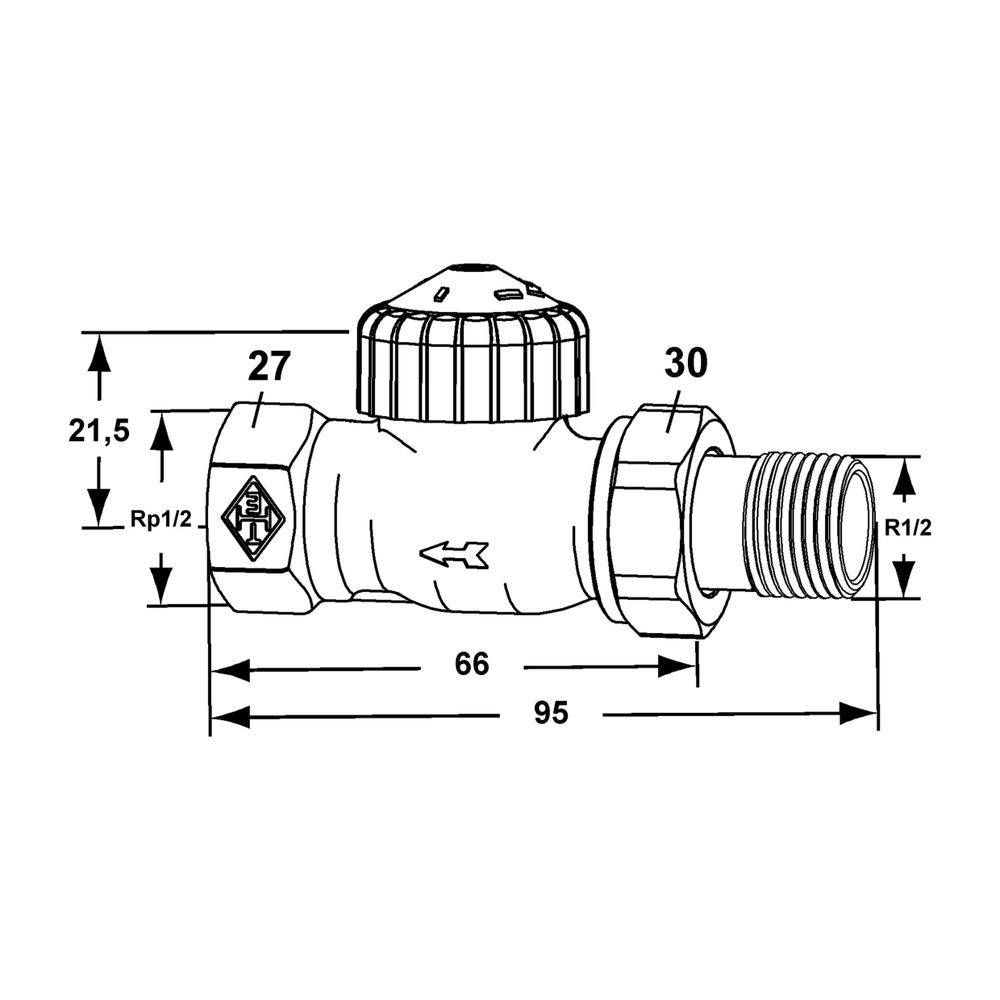 IMI Heimeier Thermostat-Ventilunterteil V-exact II umgekehrte Flussrichtung, Durchgangsform DN 15