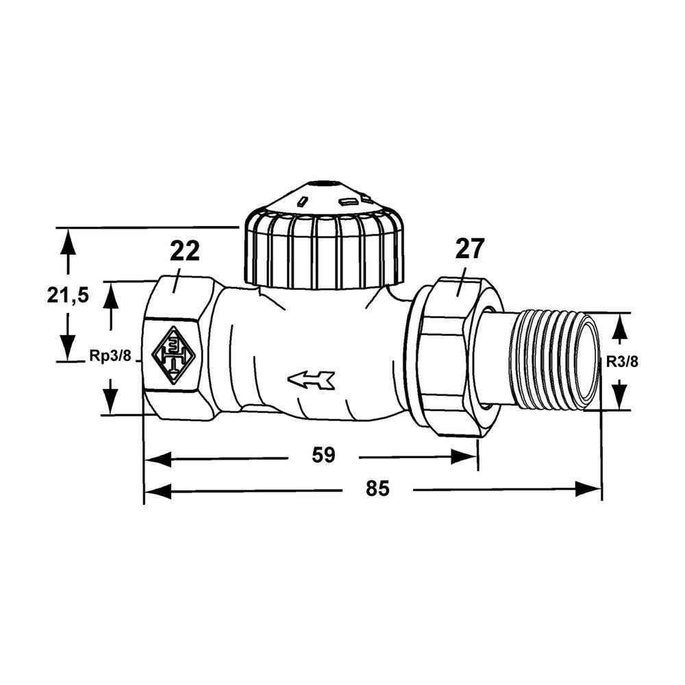 IMI Heimeier Thermostat-Ventilunterteil V-exact II umgekehrte Flussrichtung, Durchgangsform DN 10