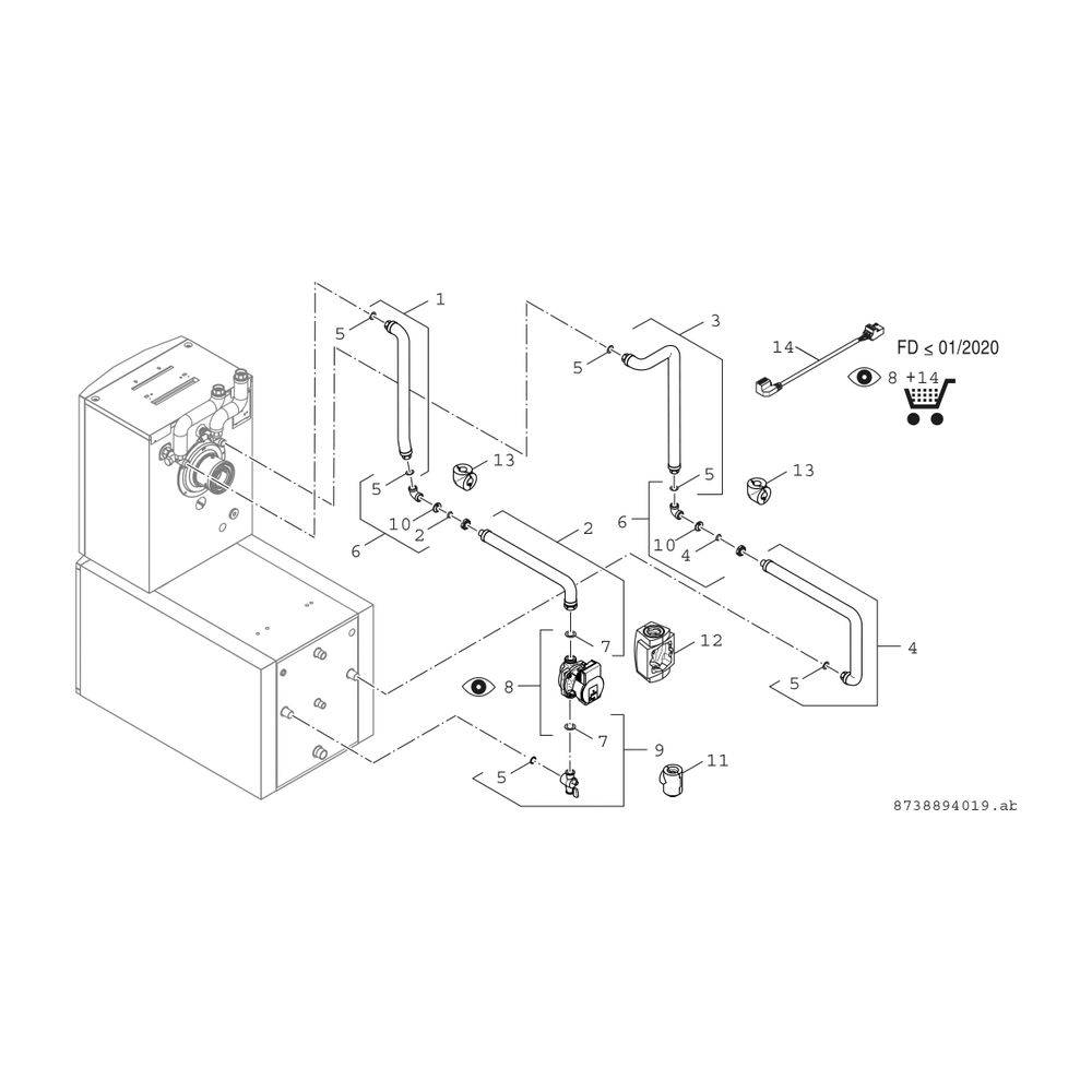 Bosch Anschlussrohrgruppe BCC 33 für Condens GC7000 F/8000iF Warmwasserspeicher